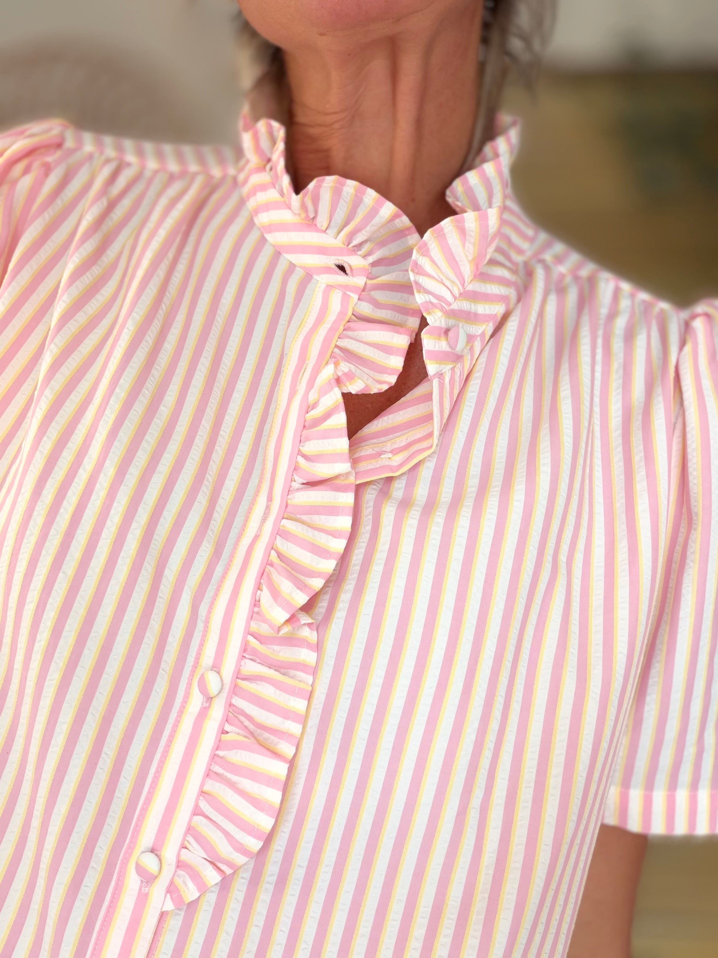 Blouse rayures roses manches courtes LIV