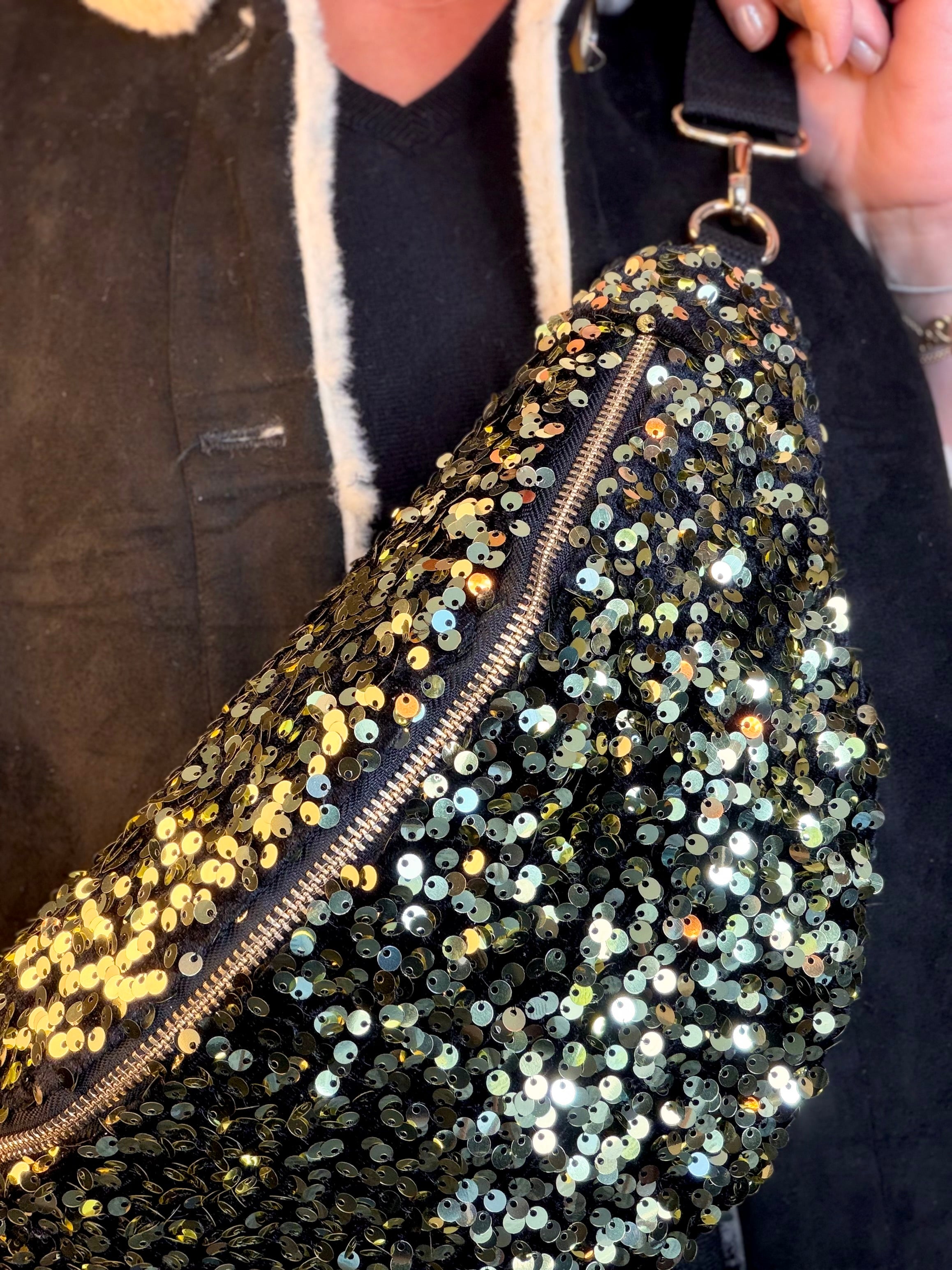 Sac banane L velours à sequins Ciao Boum - TAYLOR - Noir à sequins dorés