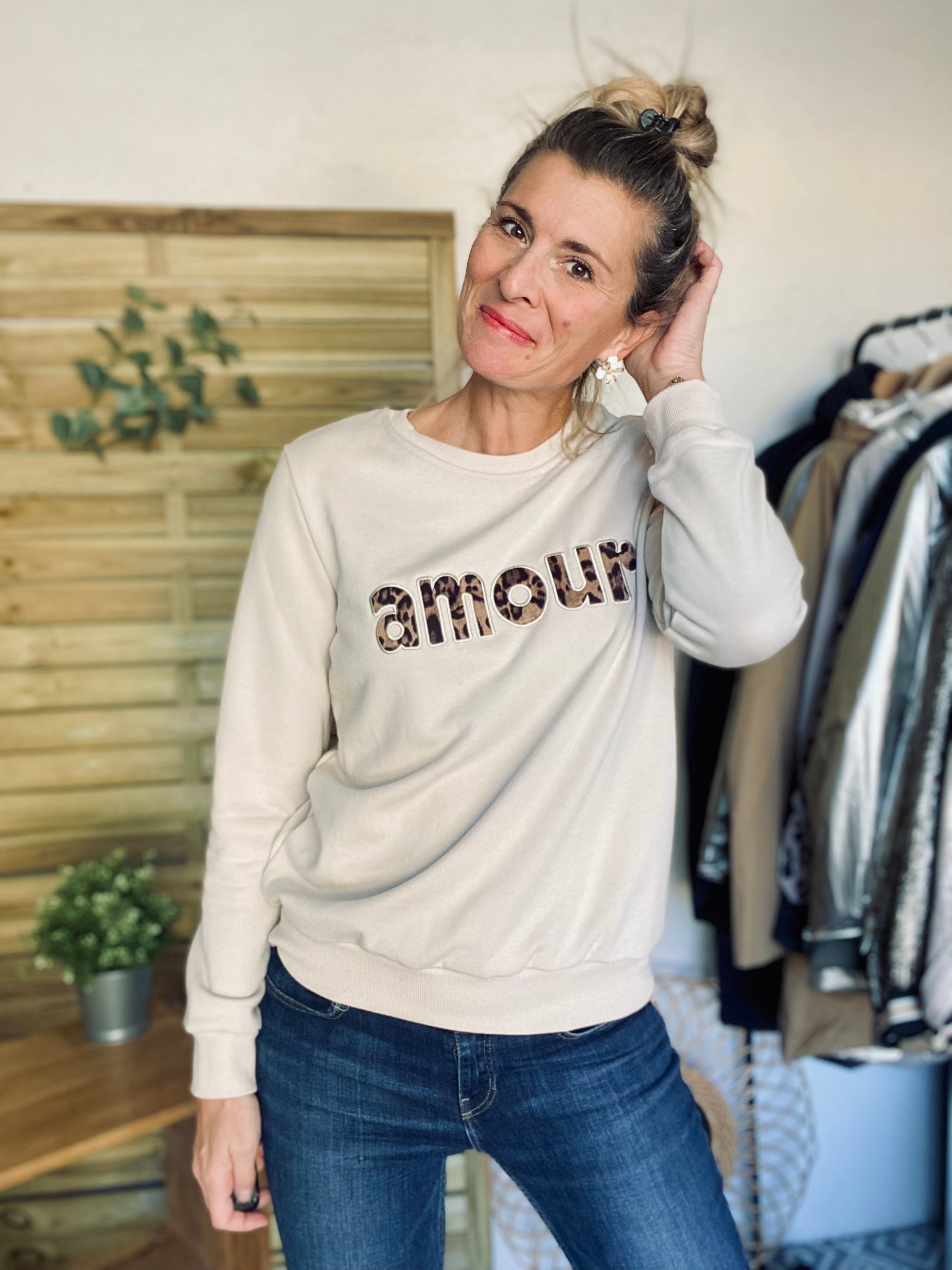 Sweat amour en coton GABRIELLE - Beige Léo