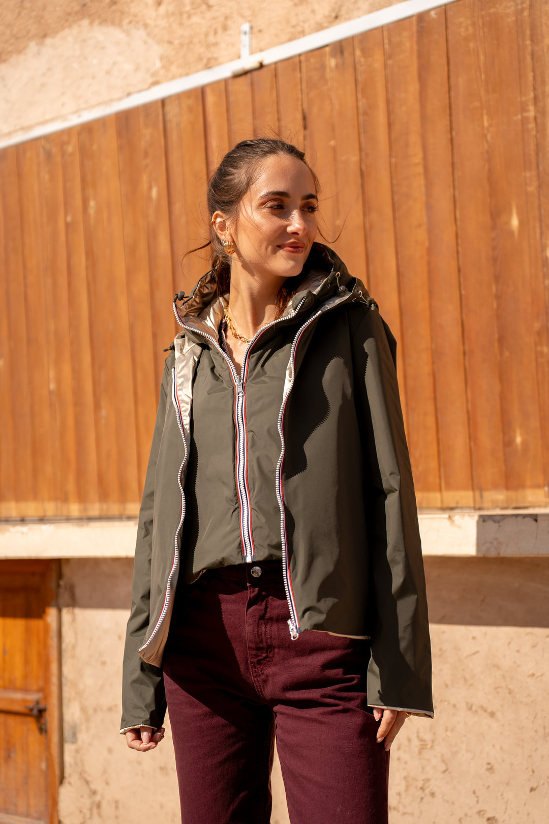 Col capuche amovible réversible  - Kaki / Doré DANY - LAURA JO