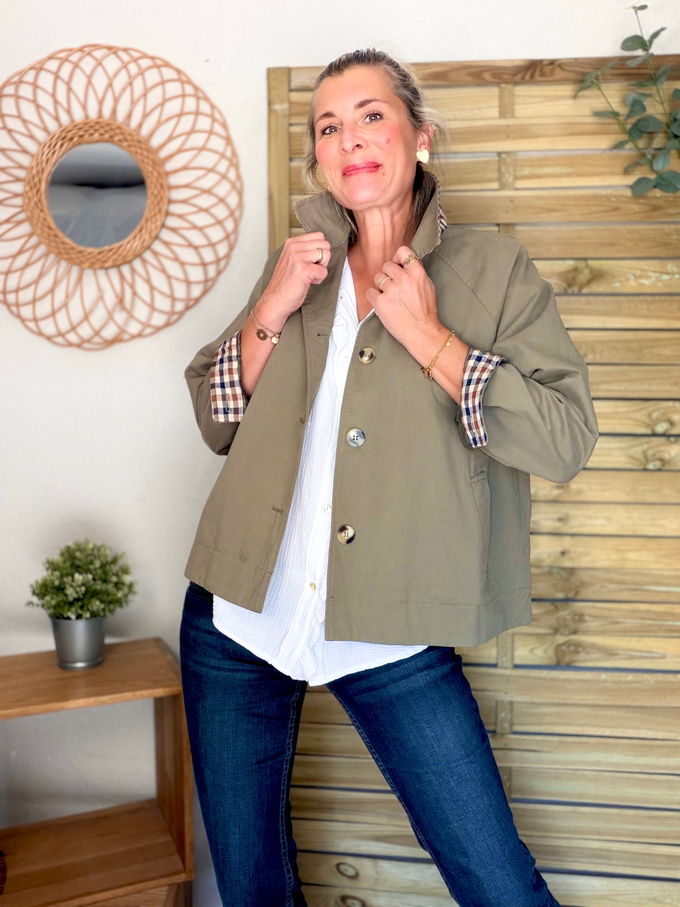 Veste Trench en coton avec carreaux - SOLÈNE Kaki