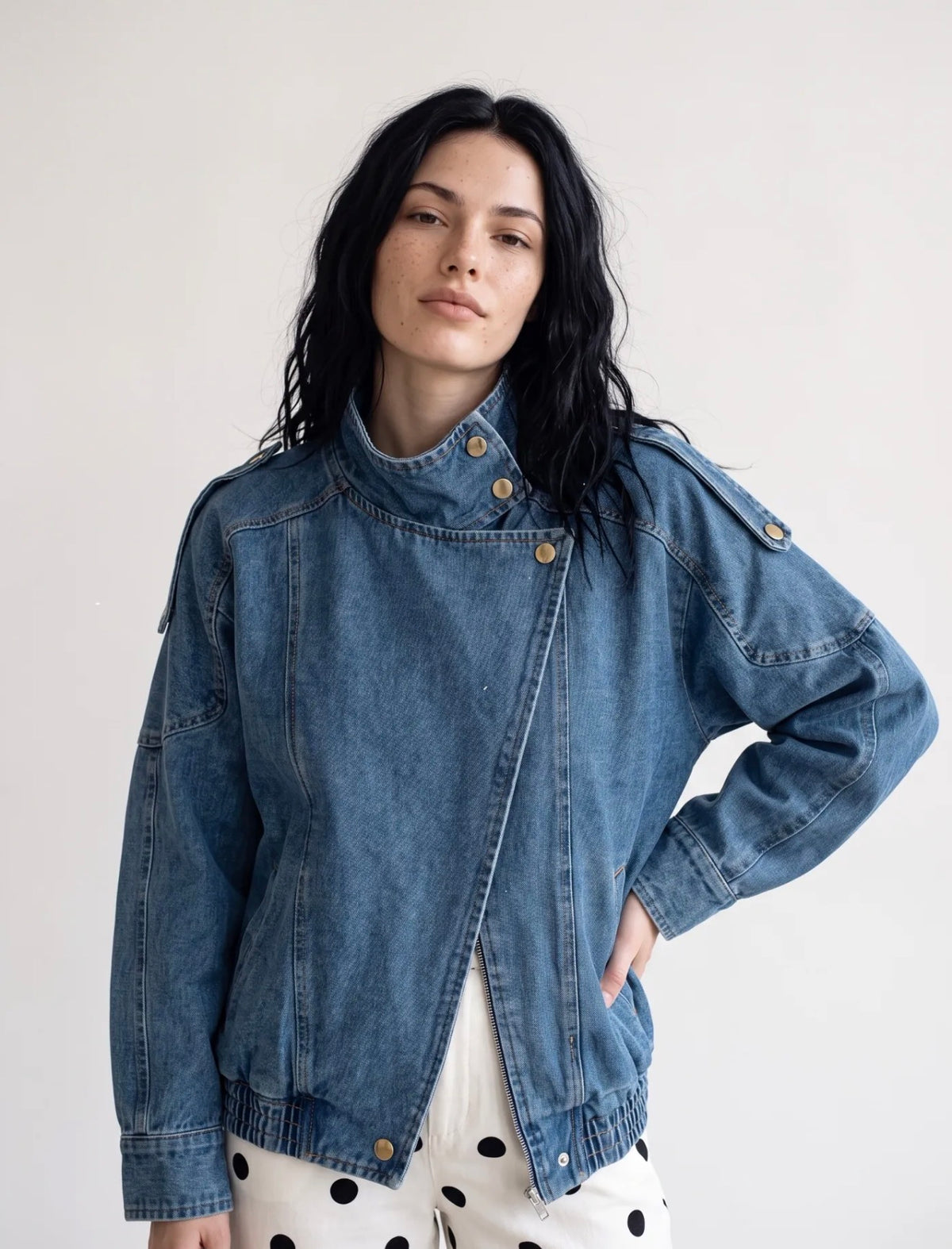 Veste en jean oversized col montant ARIANE
