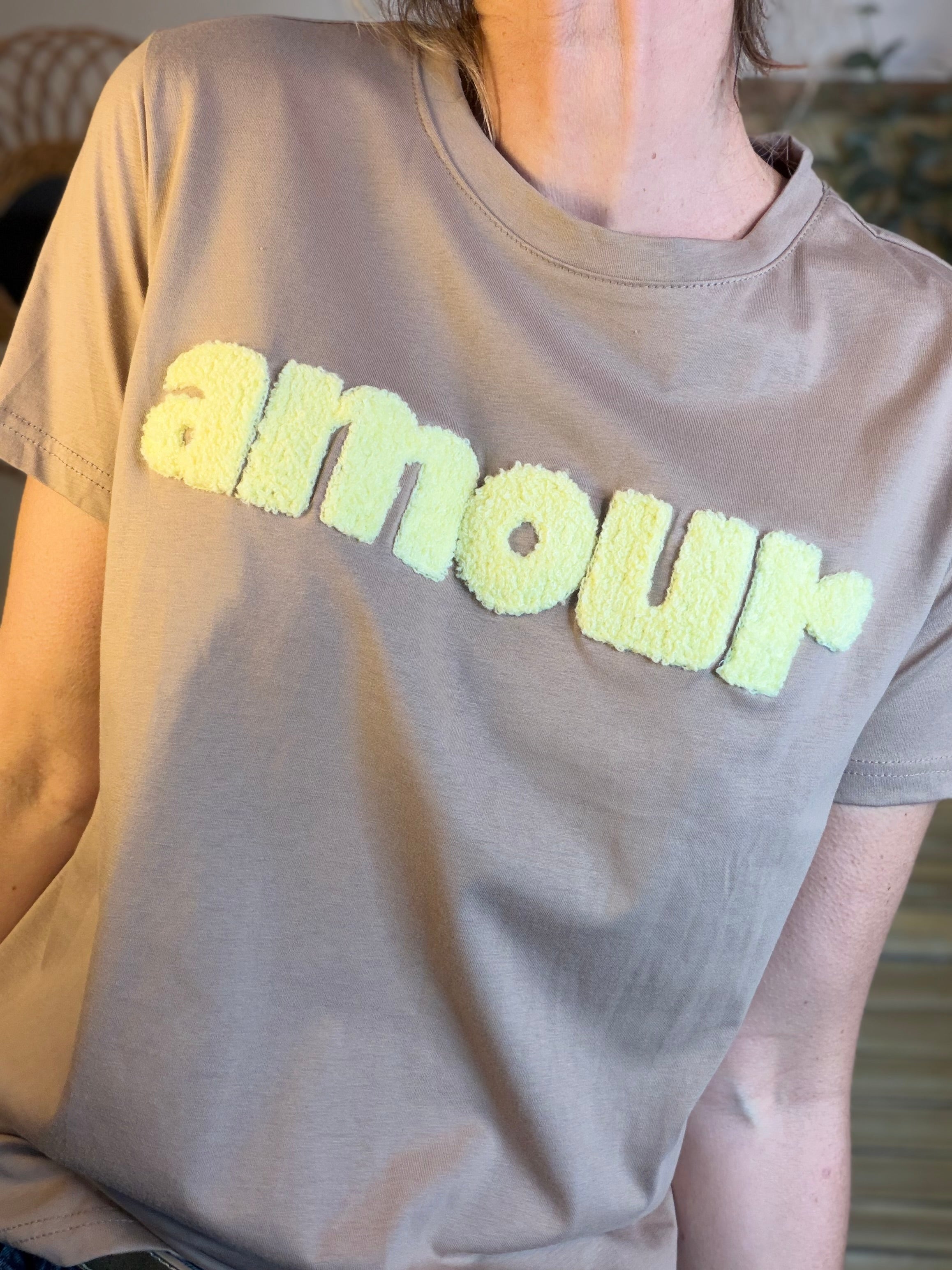 Tee shirt amour MAÏA Taupe/jaune