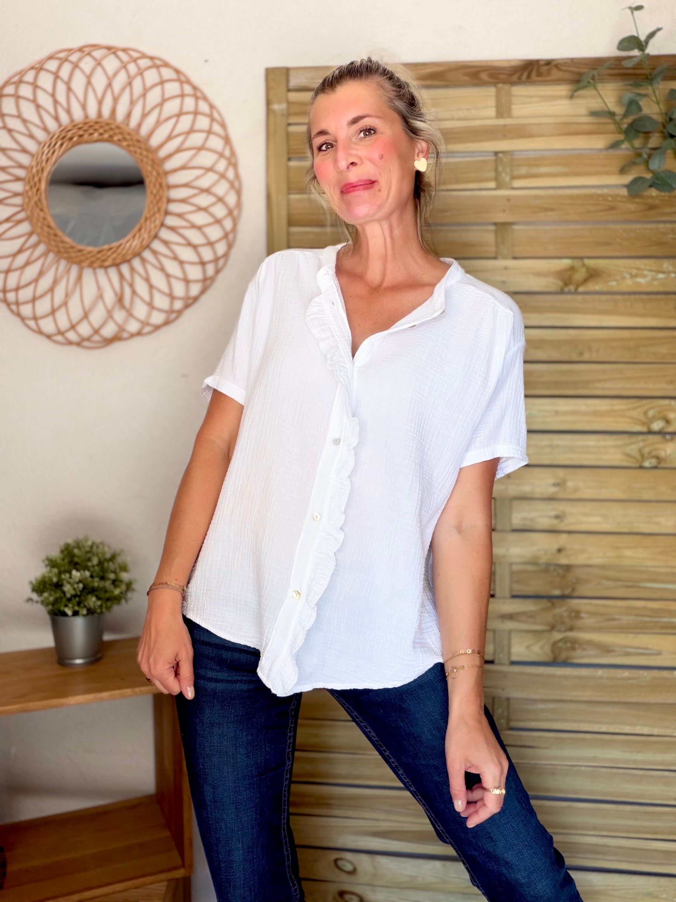 Blouse en gaze de coton ANAËLLE Blanc