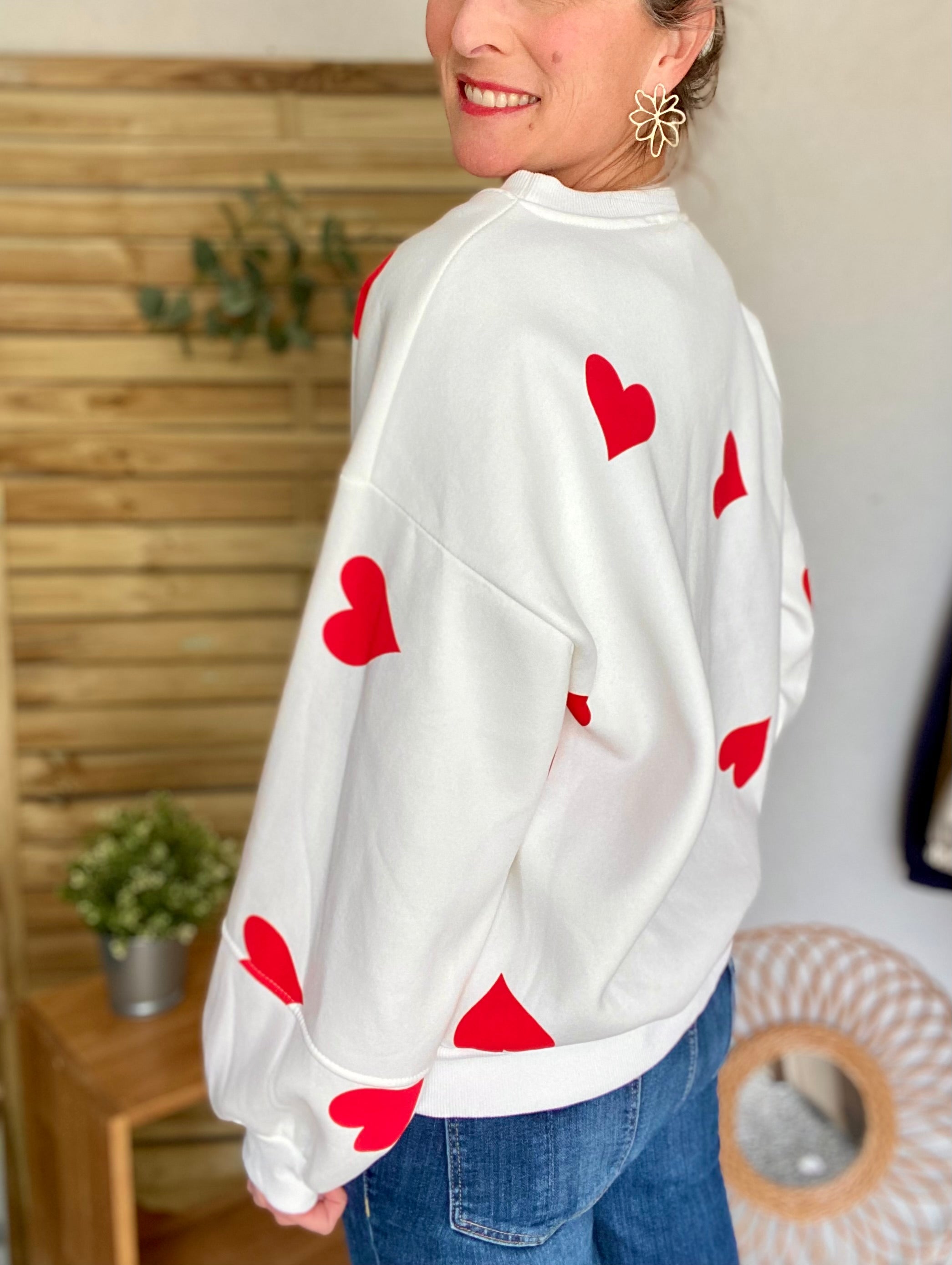 Sweat oversize Coeurs VALENTINE - Blanc - Taille unique - FIN DE SÉRIE