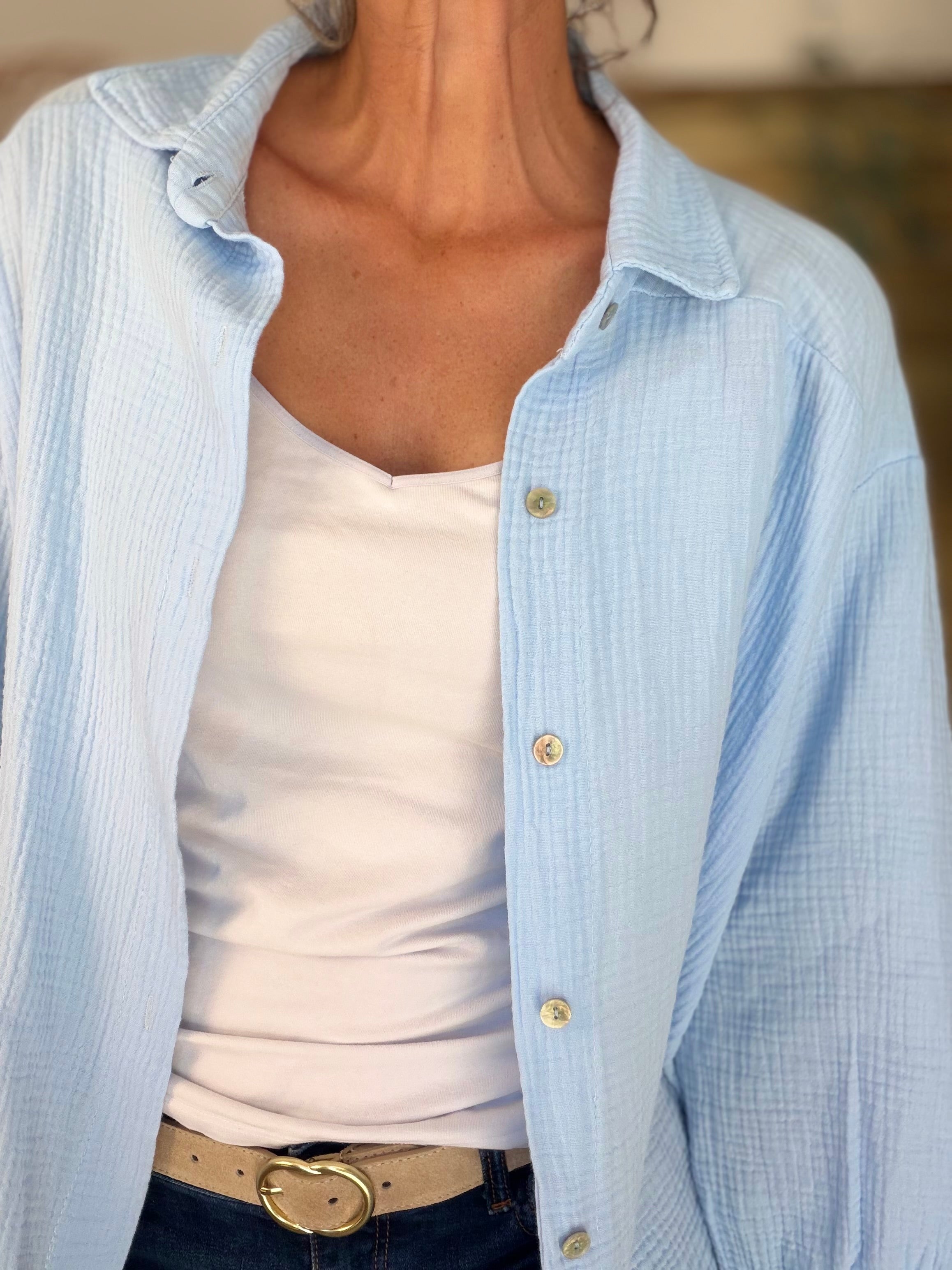 Chemise en gaze de coton unie FÉLICIA Bleu ciel