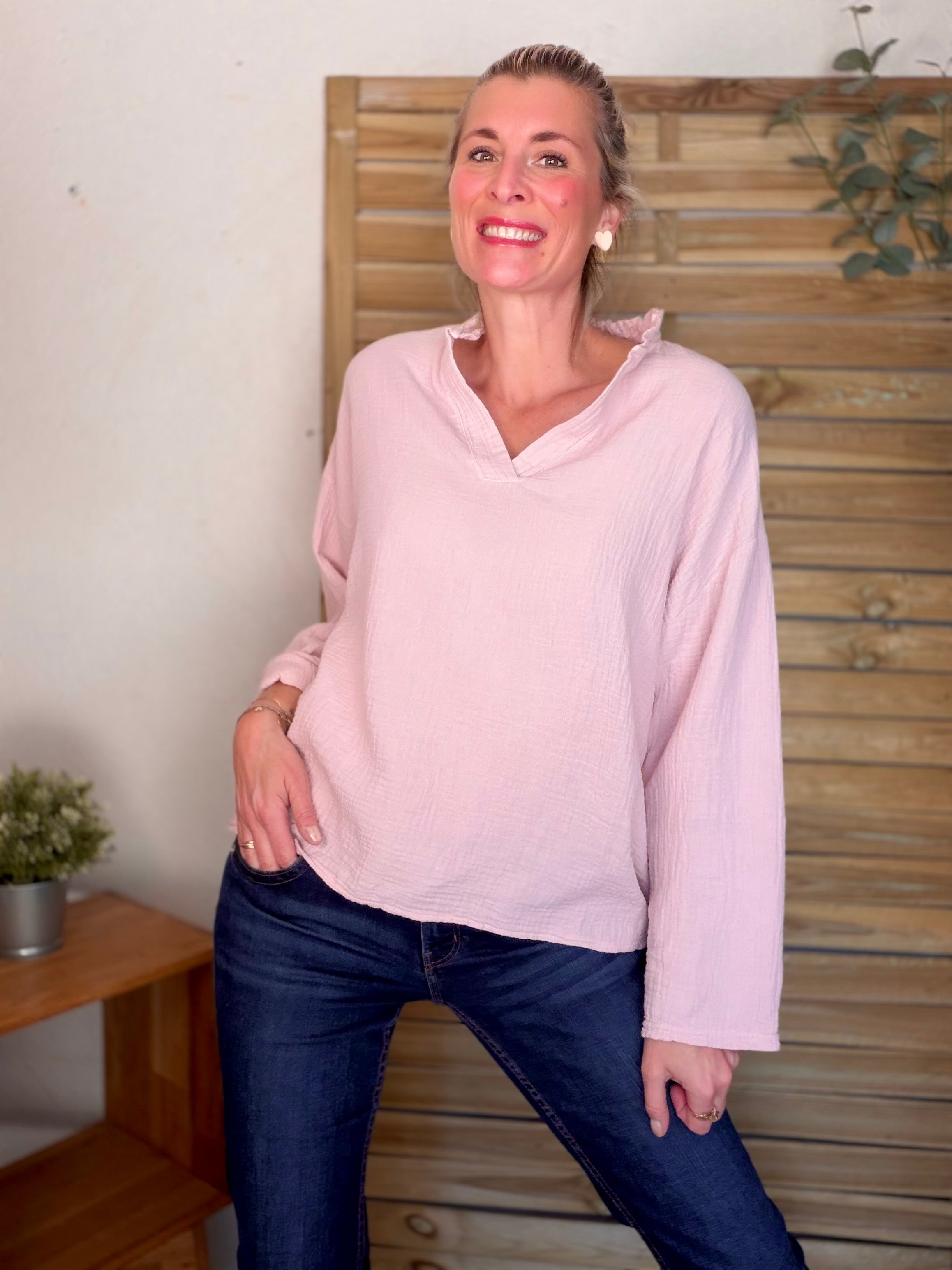 Blouse en gaze de coton SIERRA Rose poudré