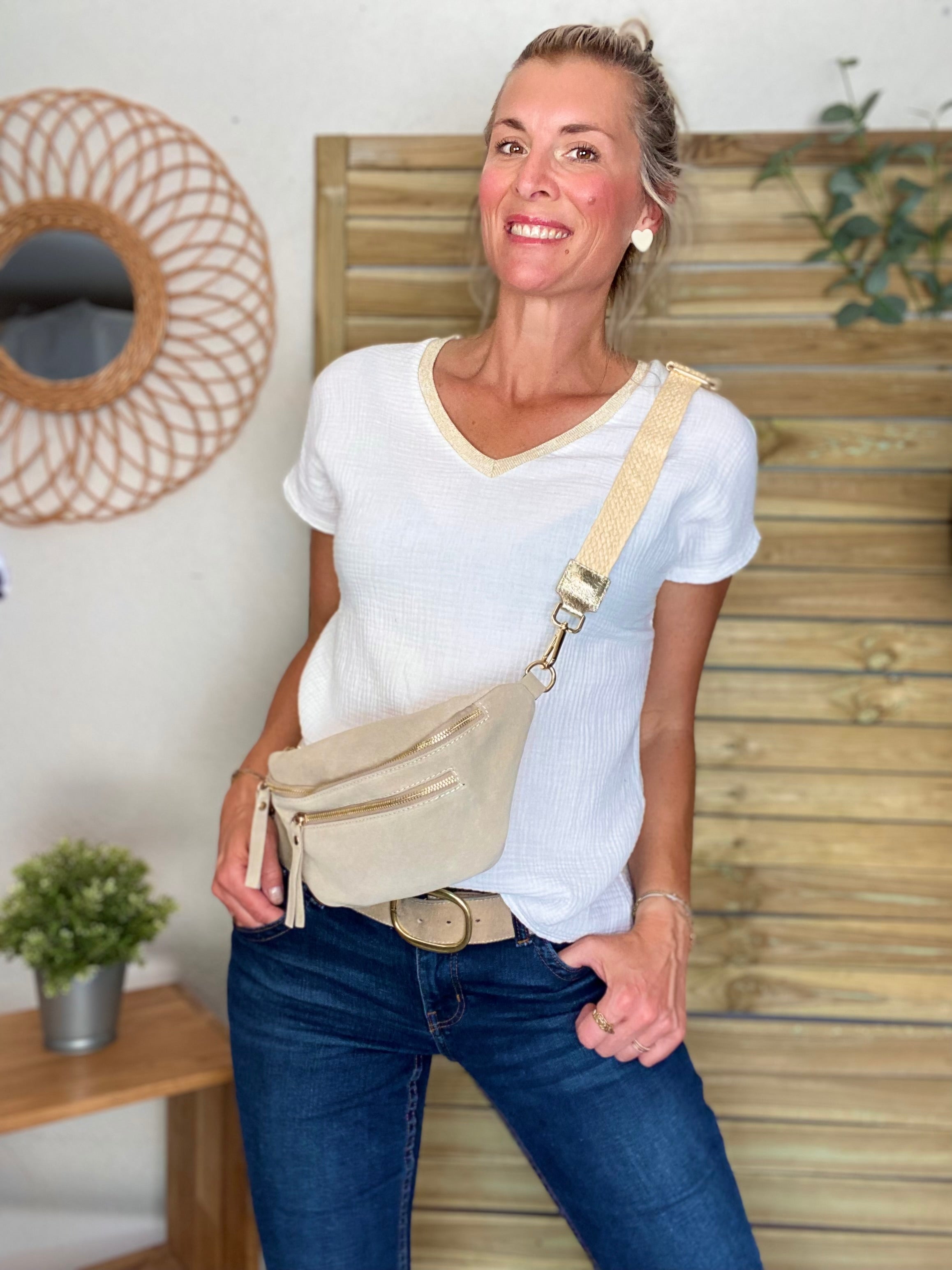 Sangle / Bandoulière pour sacs/ bananes - JENNY (effet paille)