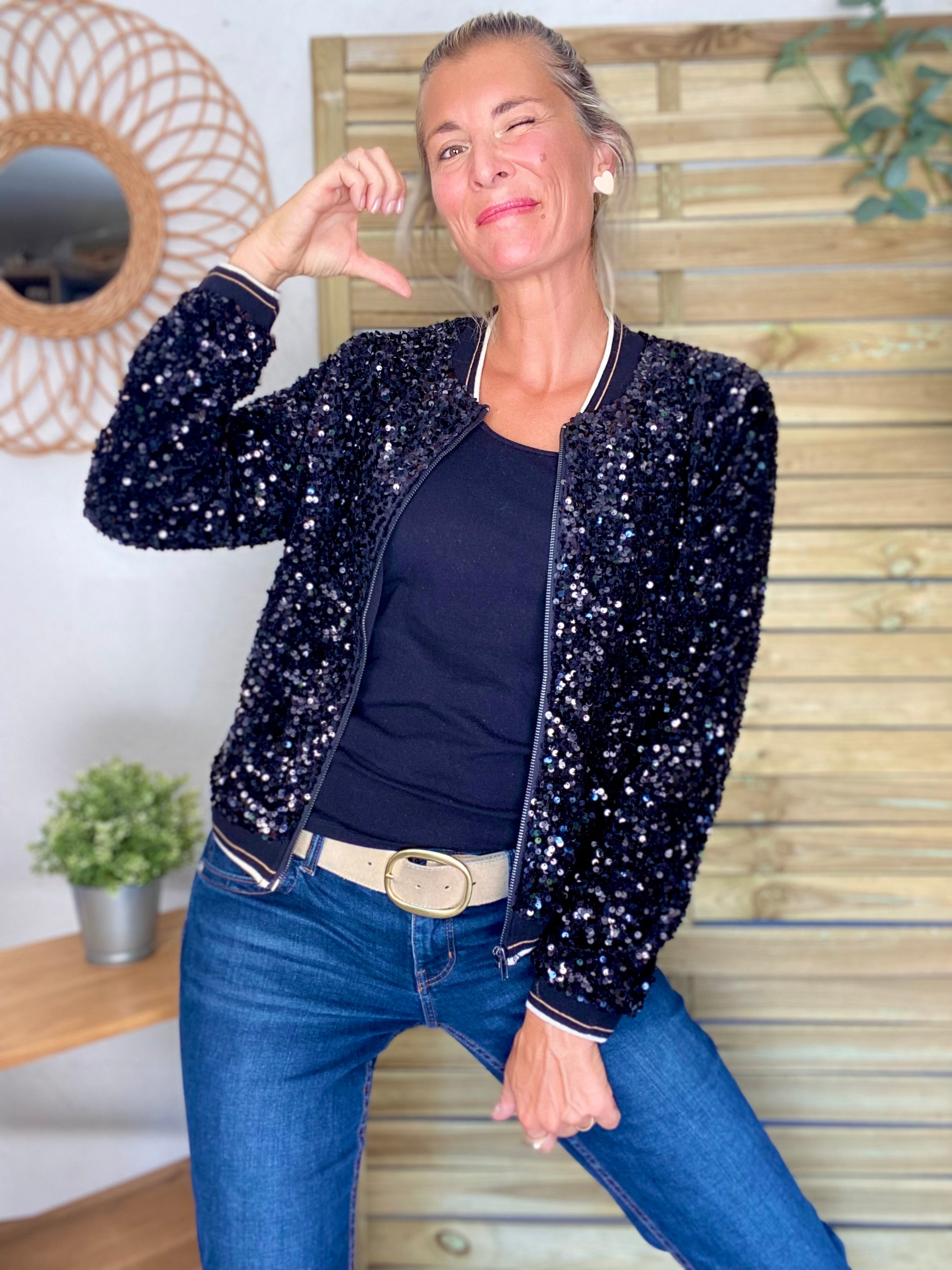 Veste bombers avec sequins Noirs KIM