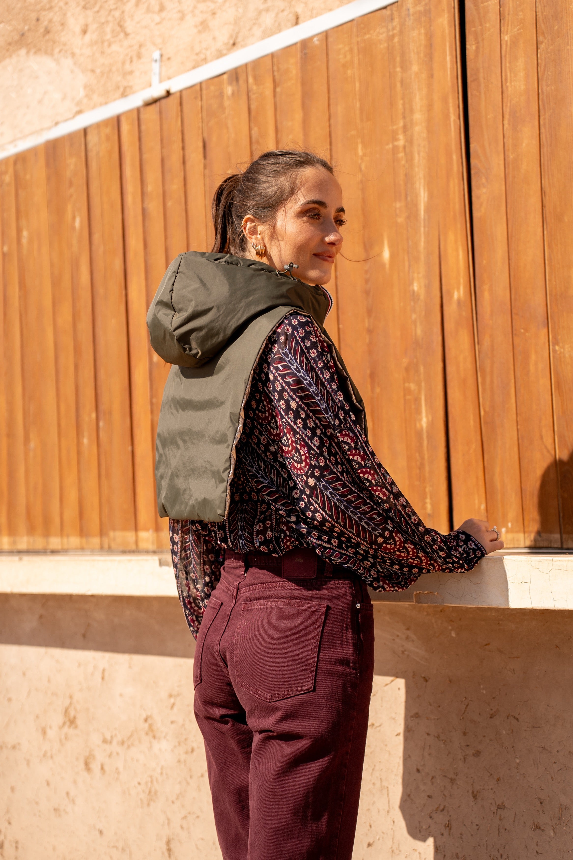 Col capuche amovible réversible  DANY - LAURA JO - Kaki / Doré