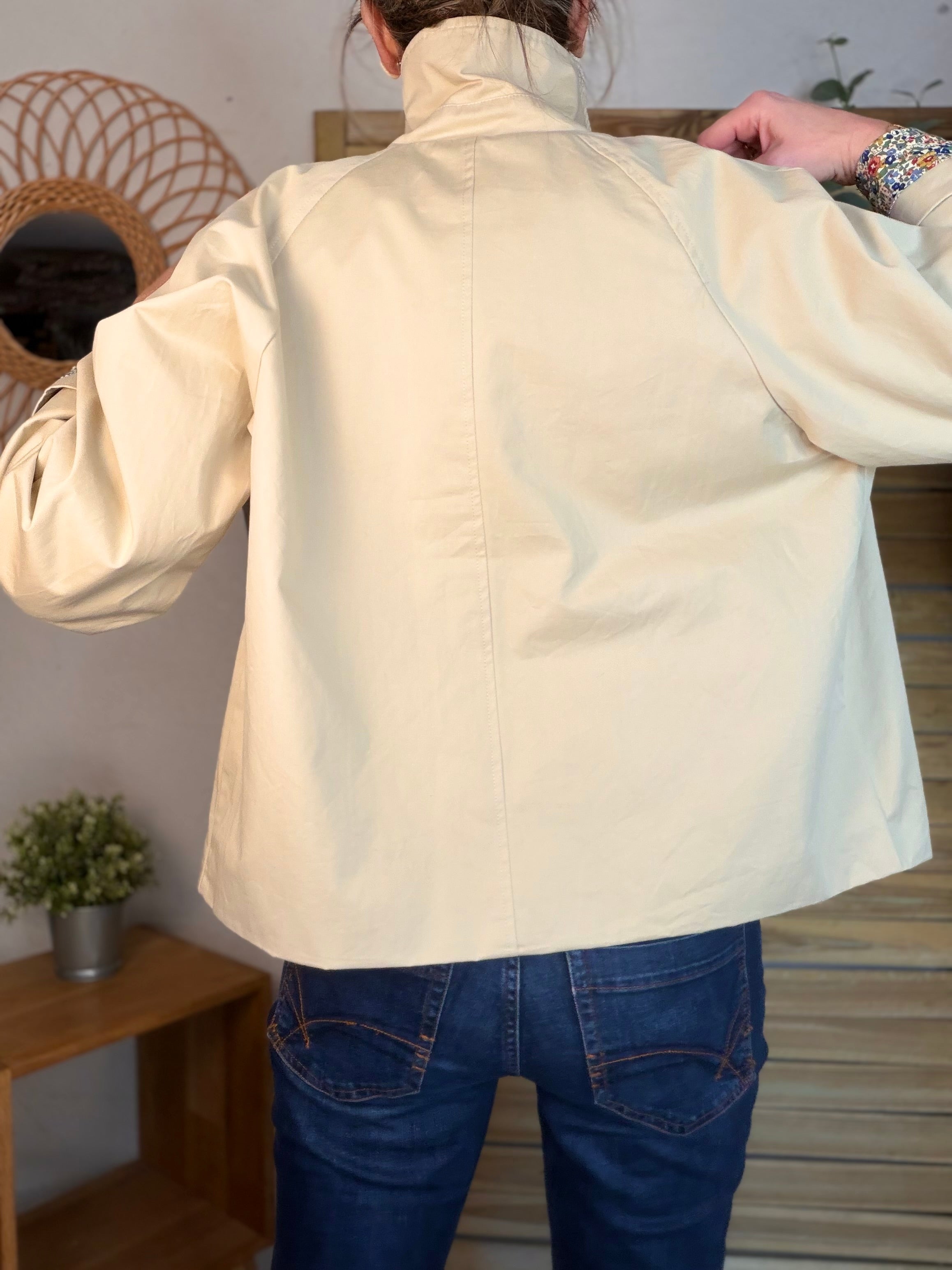 Veste Trench en coton beige avec Liberty - MARION (Taille 2 ans à la Taille L)
