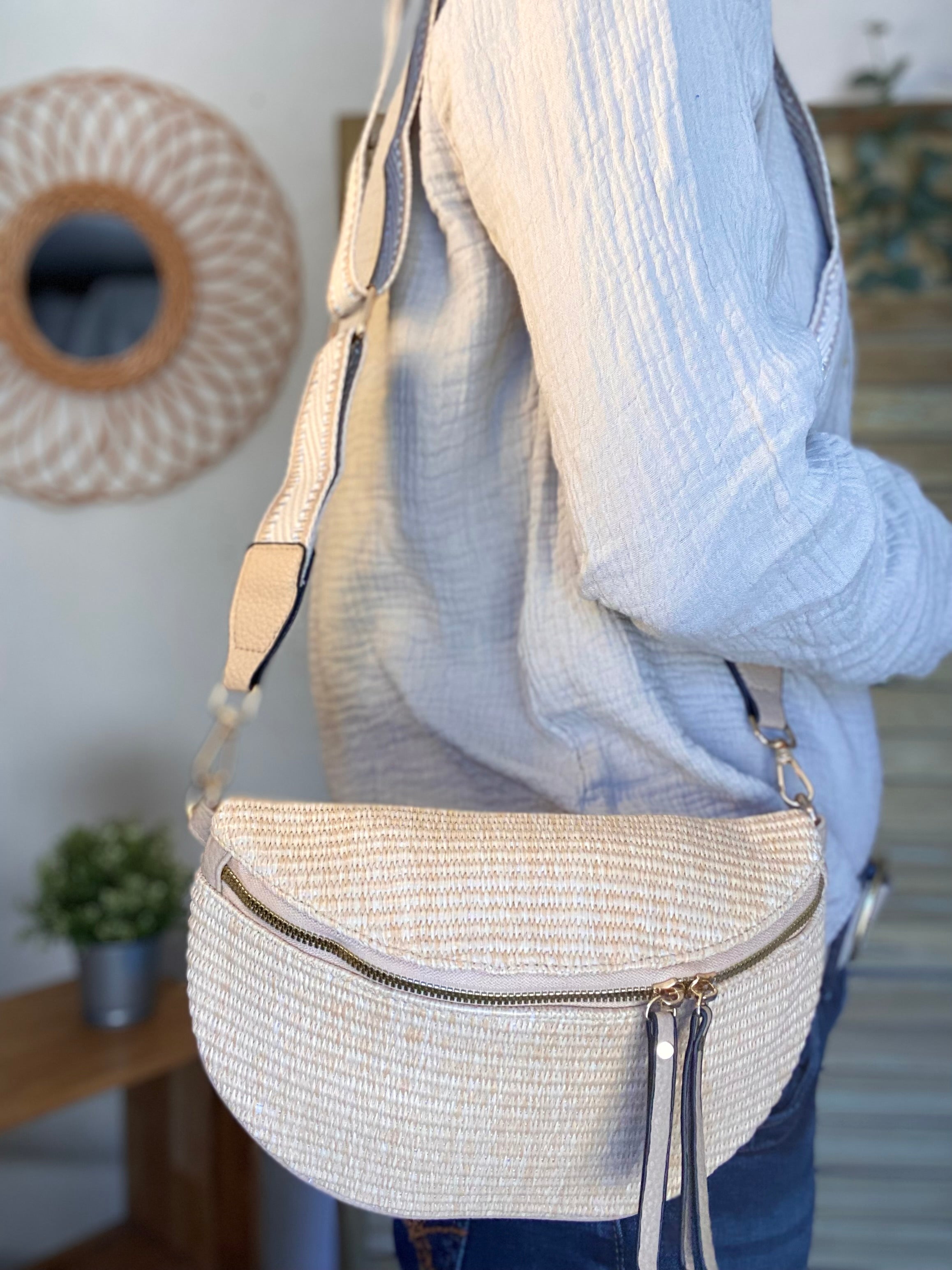 Sac banane M - JESSY - Rafia Beige