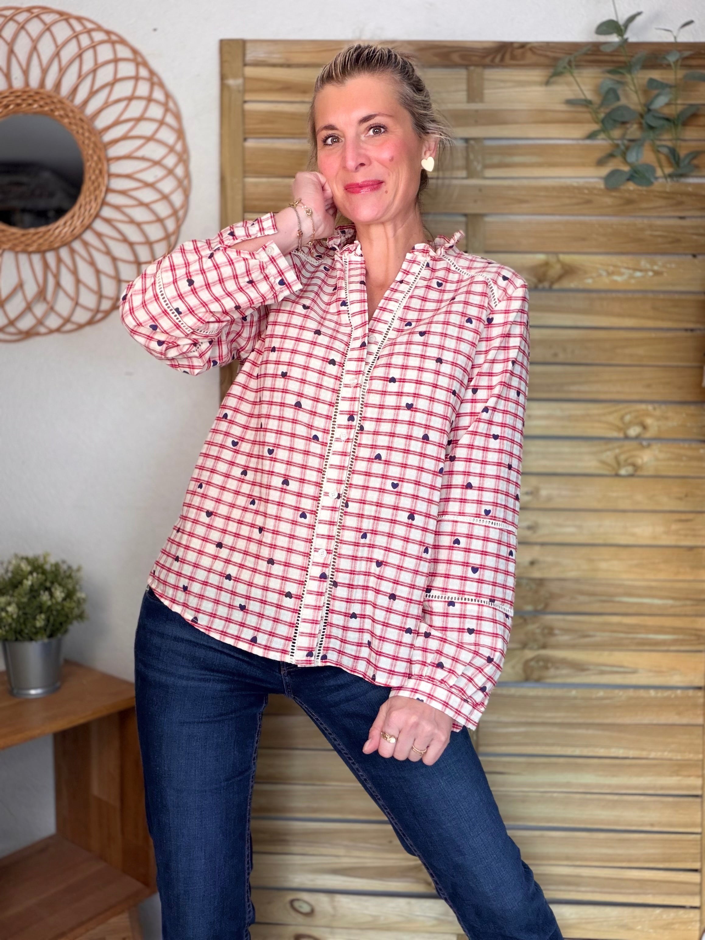 ⚡️ARRIVAGE - Blouse à carreaux et cœurs 💙 LYA rouge