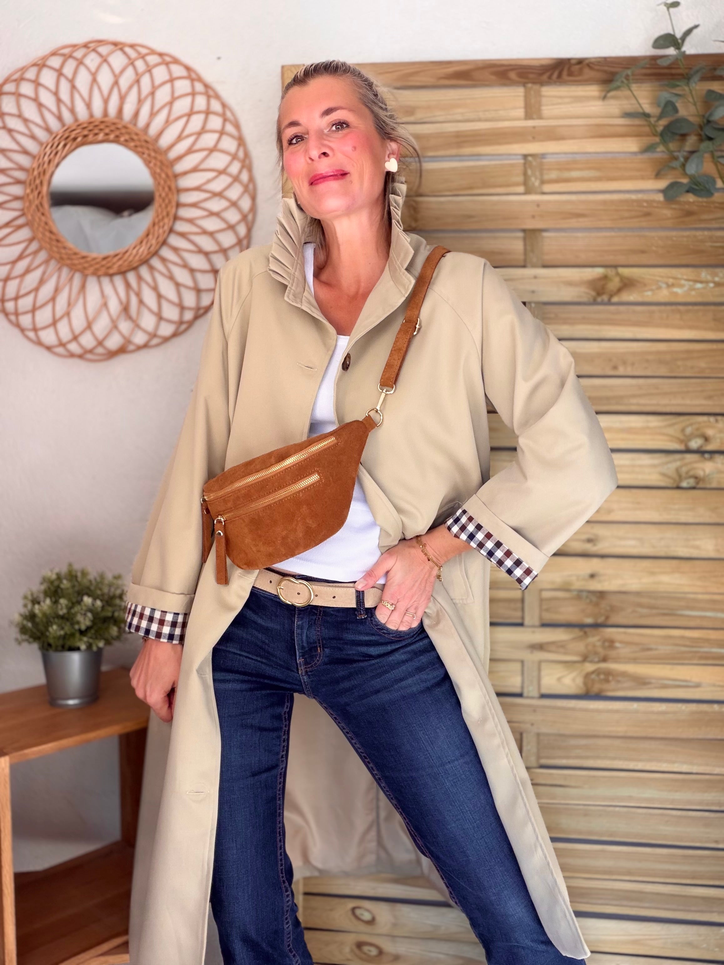 Veste Trench col victorien avec vichy - VICKY LONG Beige