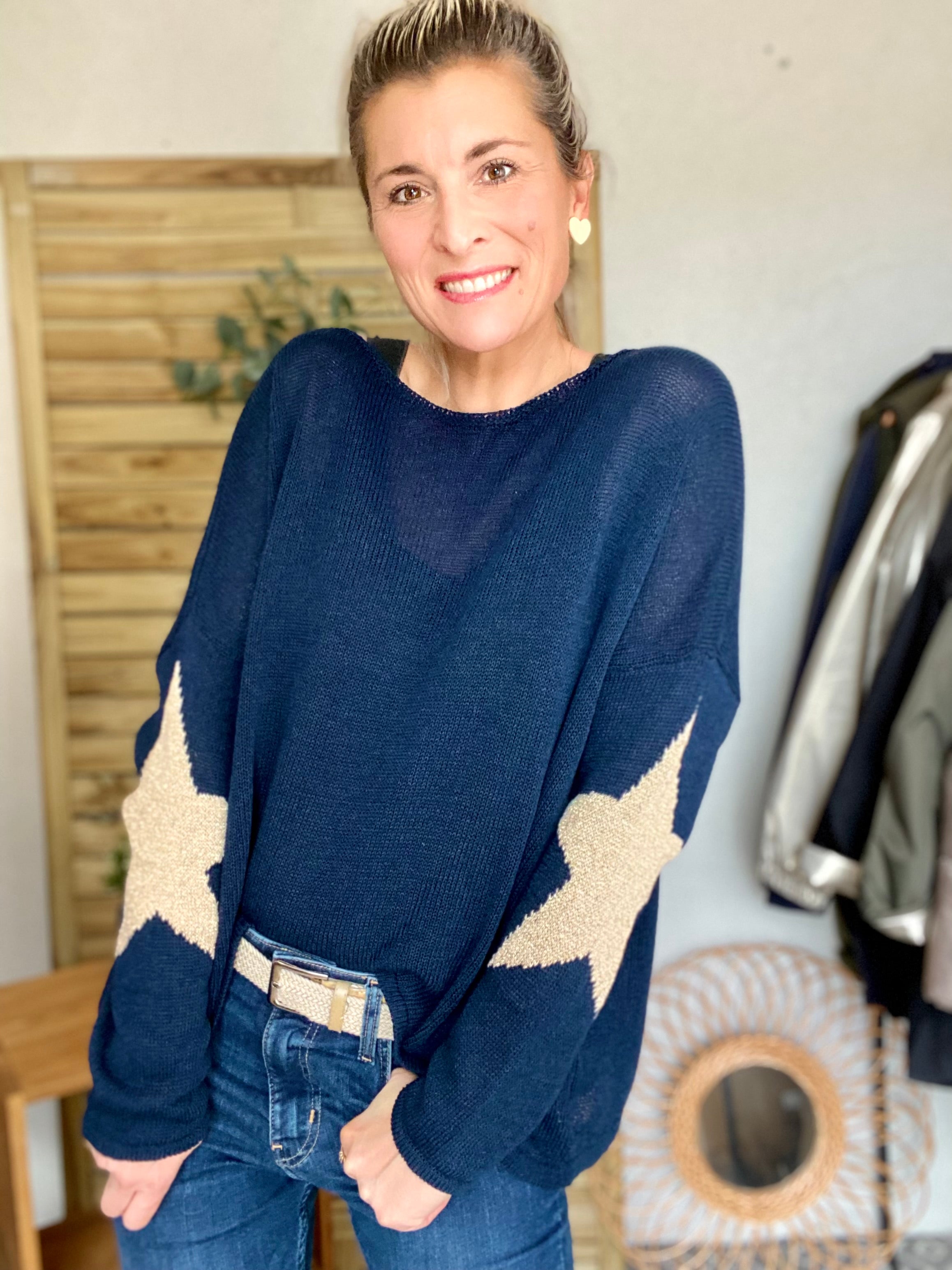 Pull Oversize étoiles dorées ALBA - Bleu marine