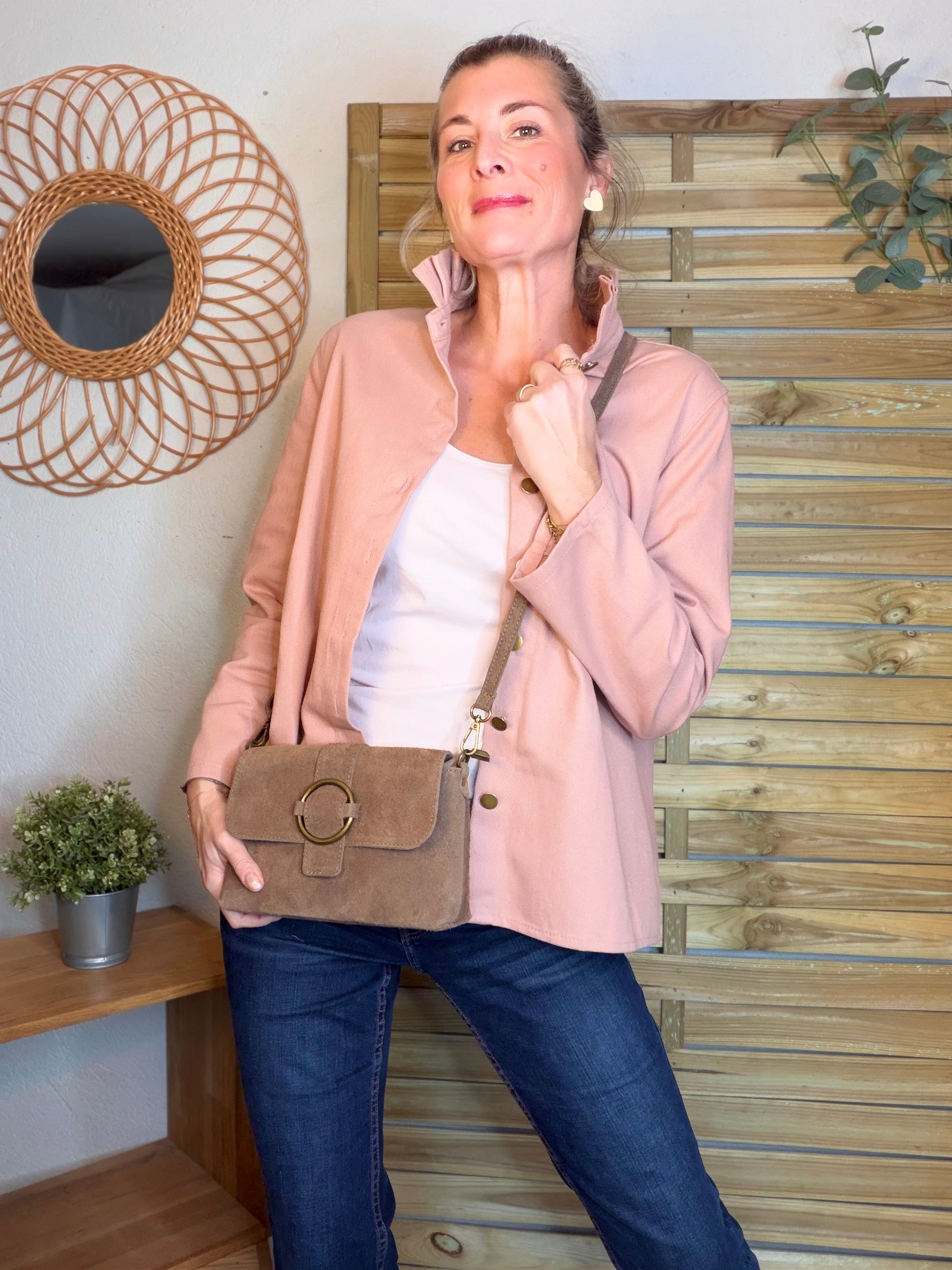 ⚡️ ARRIVAGE - Veste / Chemise en coton, col victorien volanté Beige taupe HILLARY - Rose