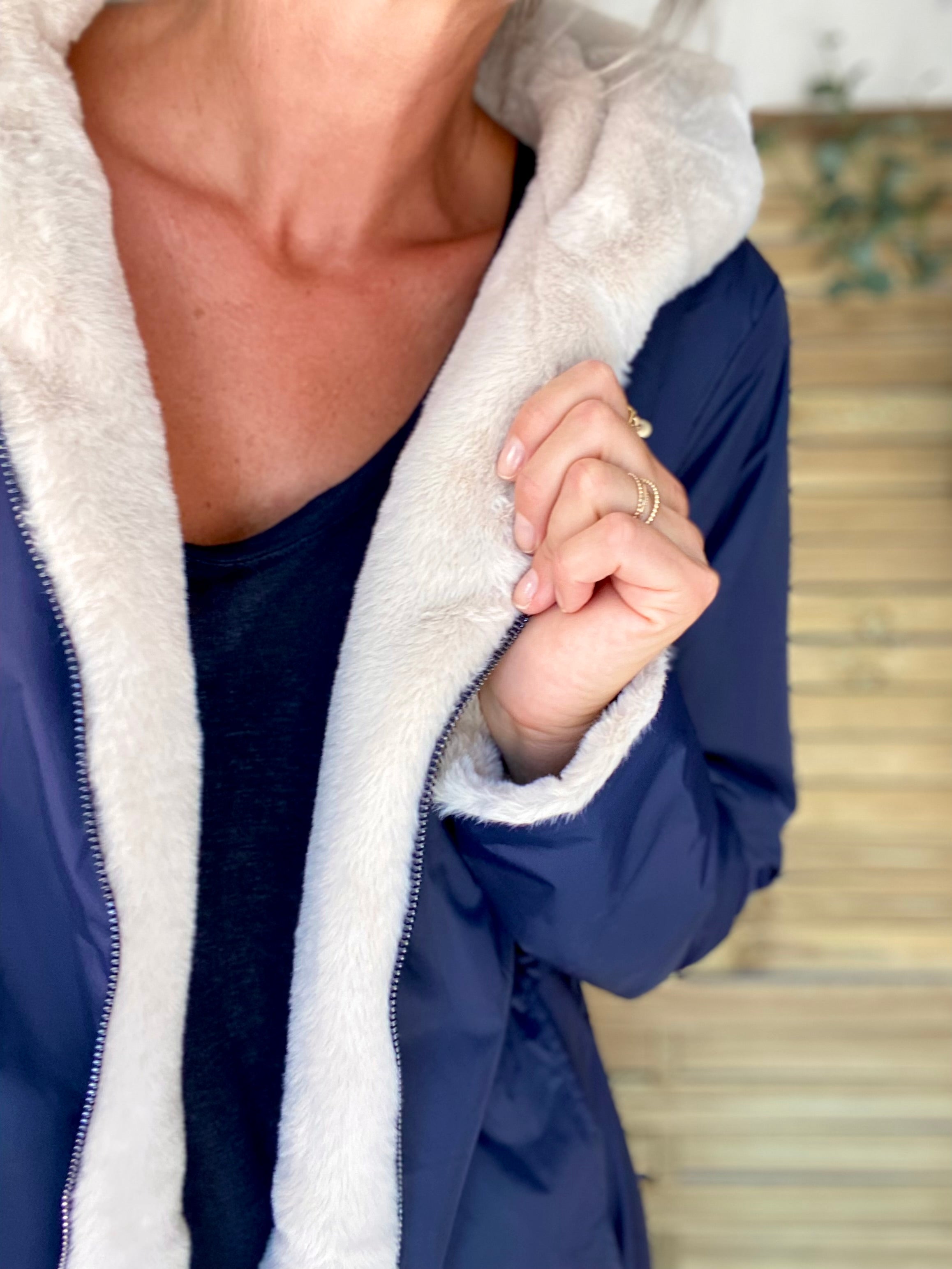 Parka Imperméable réversible fourrée Bleu marine / Beige ALIX - LAURA JO
