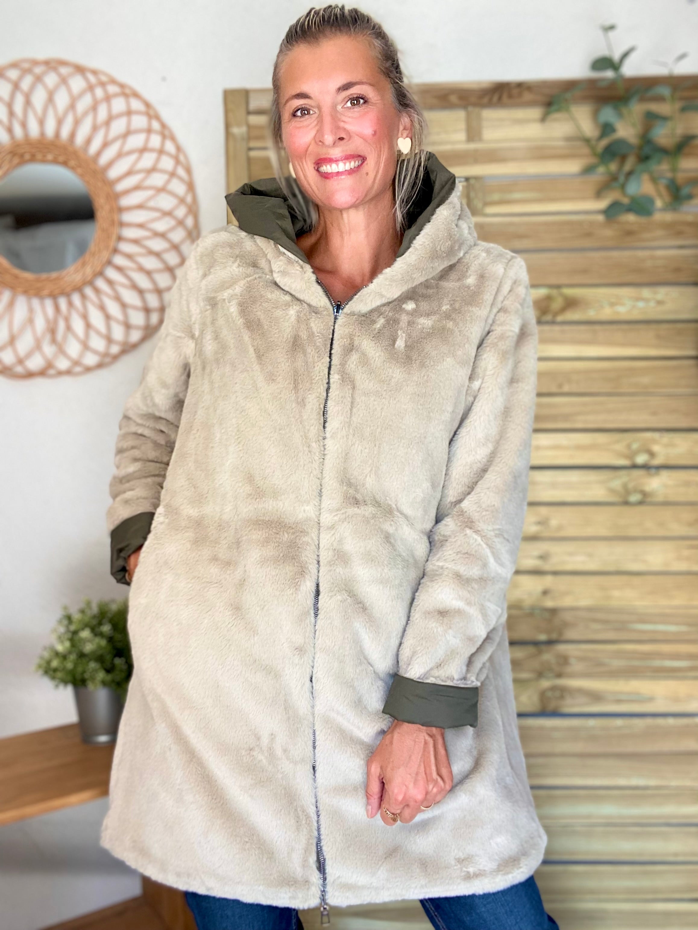 Parka Imperméable réversible fourrée Kaki / Beige ALIX - LAURA JO