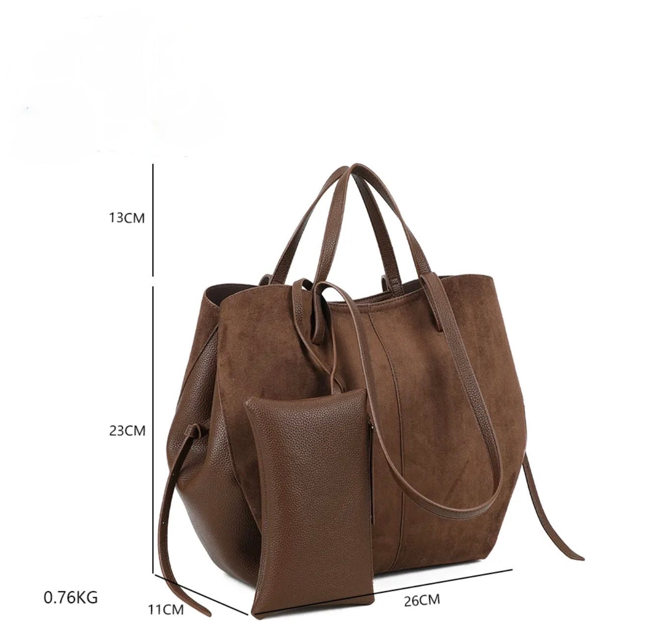 Grand Sac cabas 2 en 1 en simili daim - PAULE Chocolat