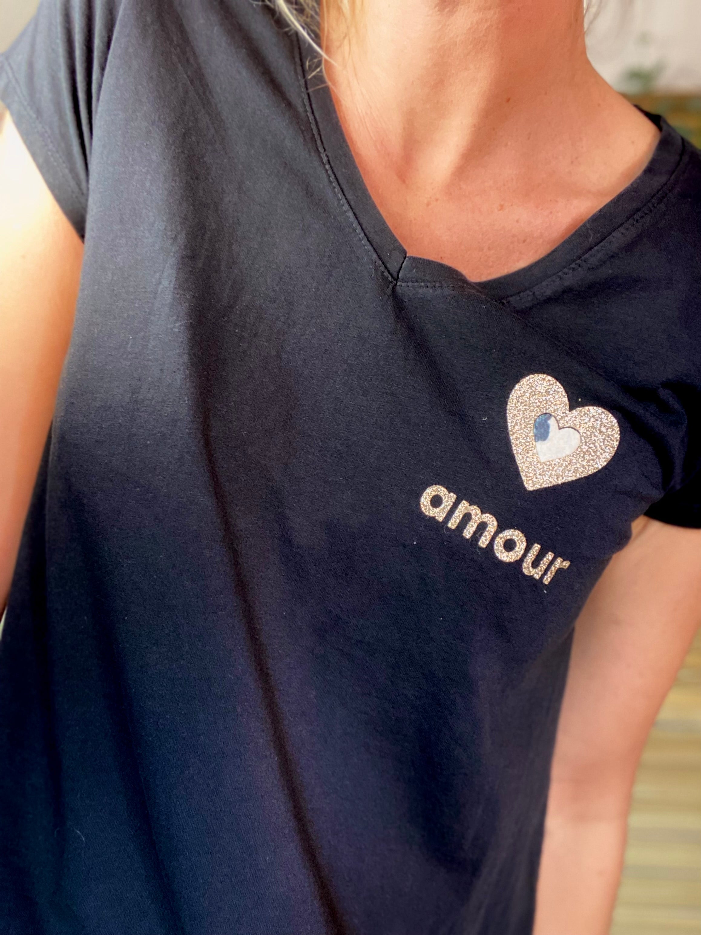 Tee shirt Coeur doré et léo amour 💛🐆 DITA - Noir
