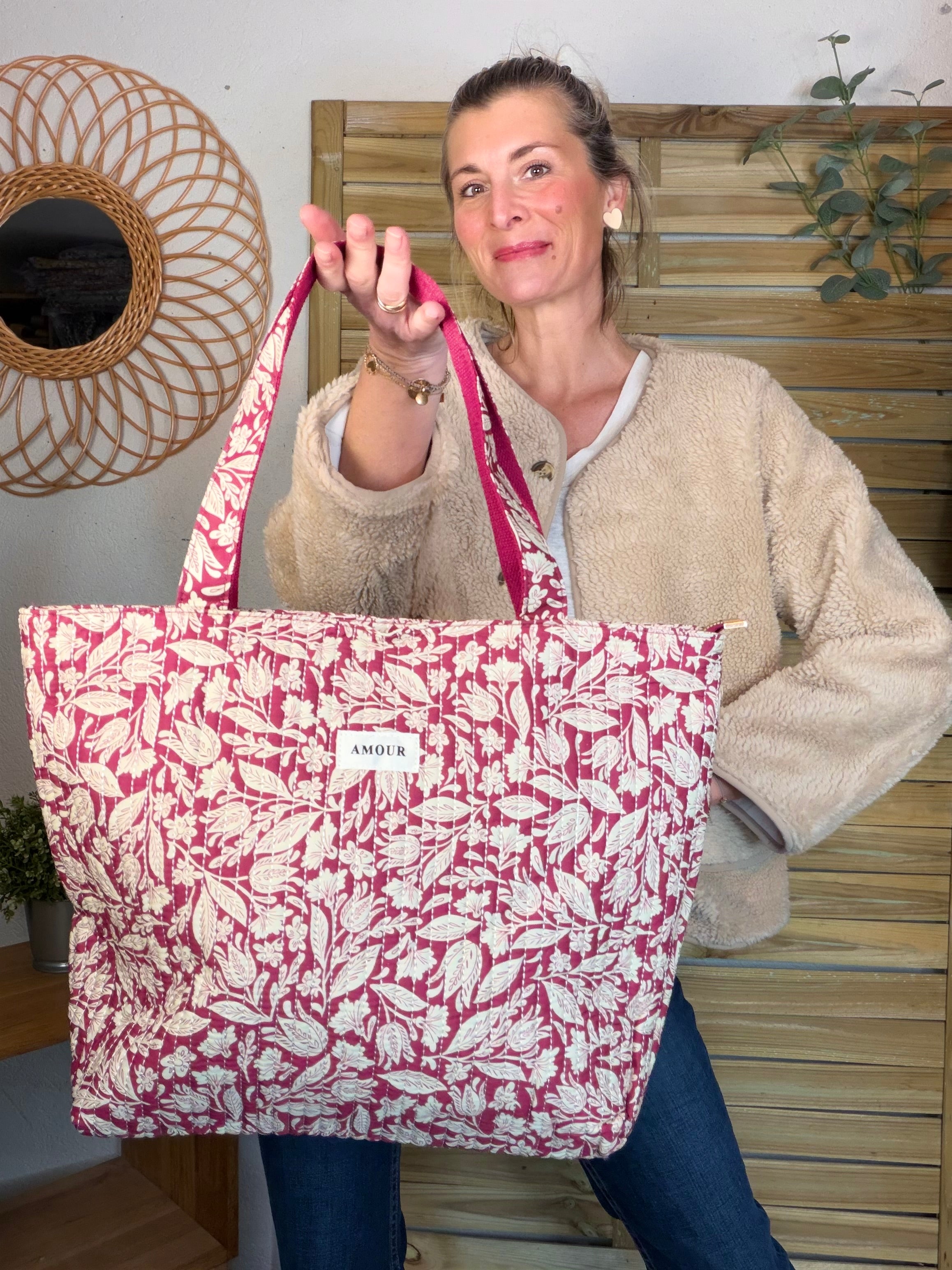 Sac cabas imprimé PIERCE - fleuri Magenta