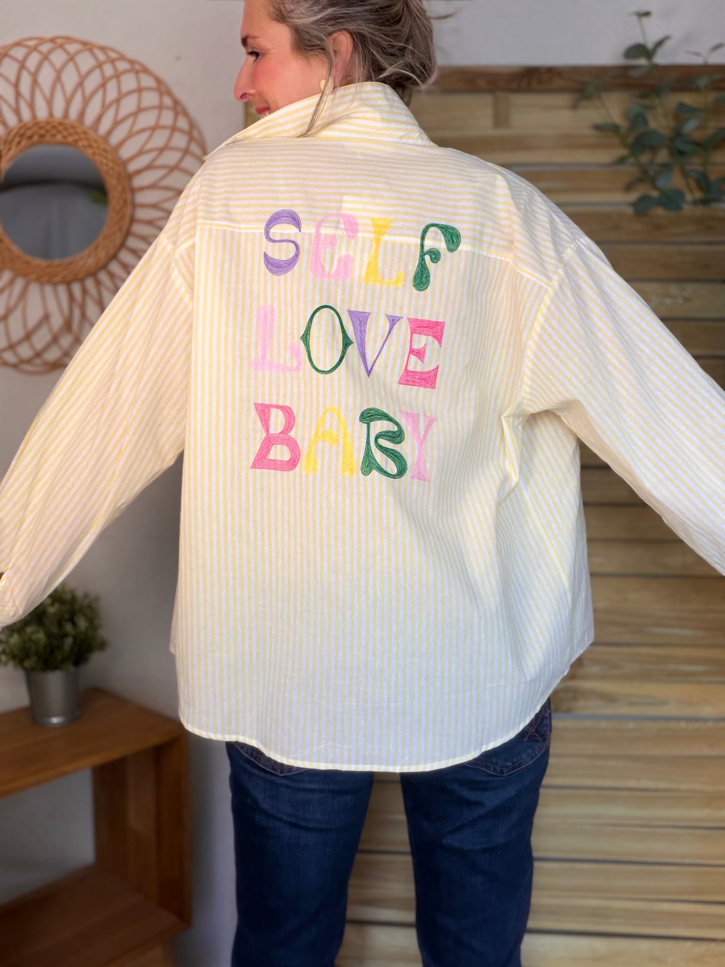 Chemise jaune rayée brodée SELF LOVE BABY - VITA