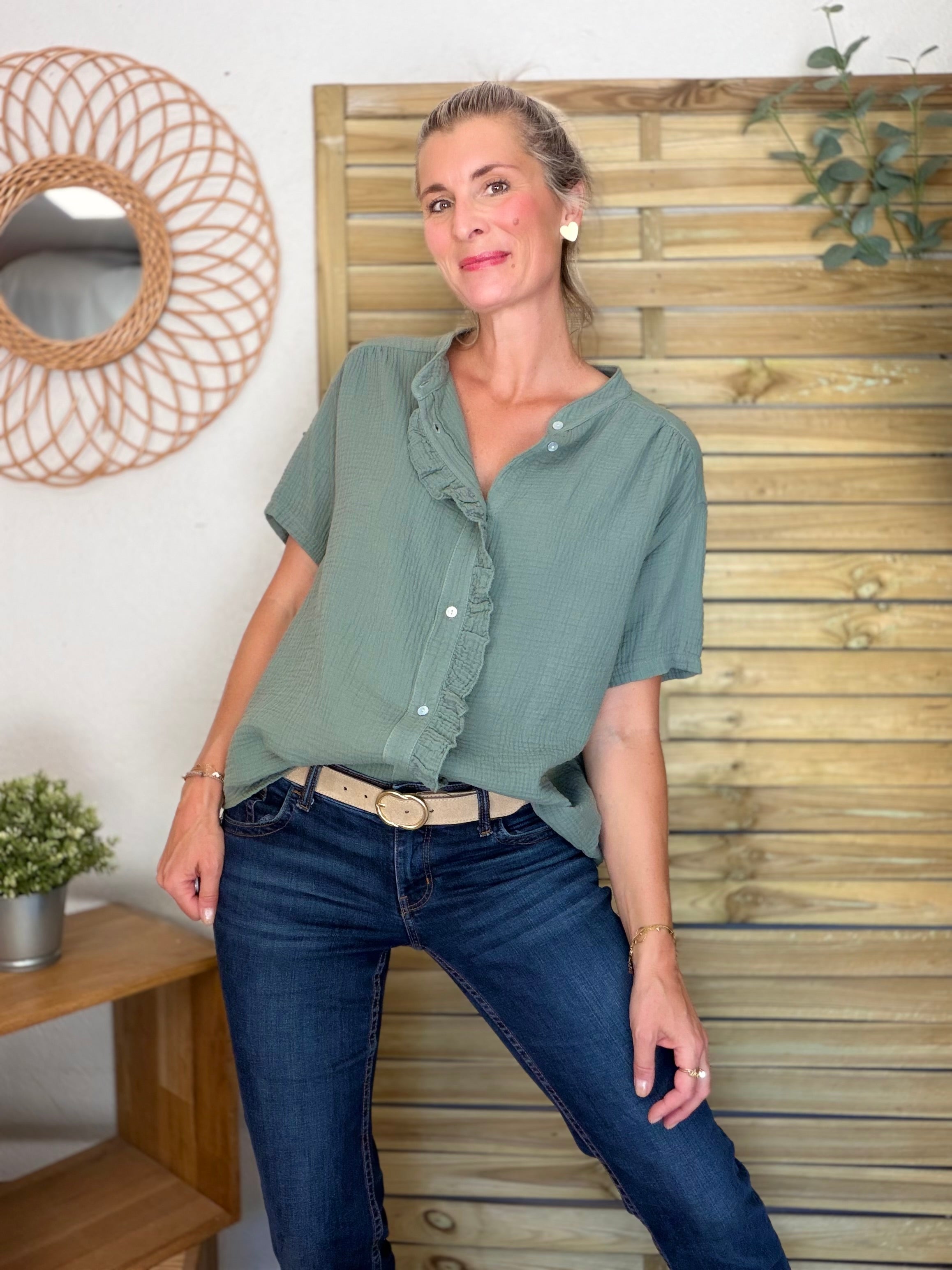 Blouse en gaze de coton ANAËLLE Kaki