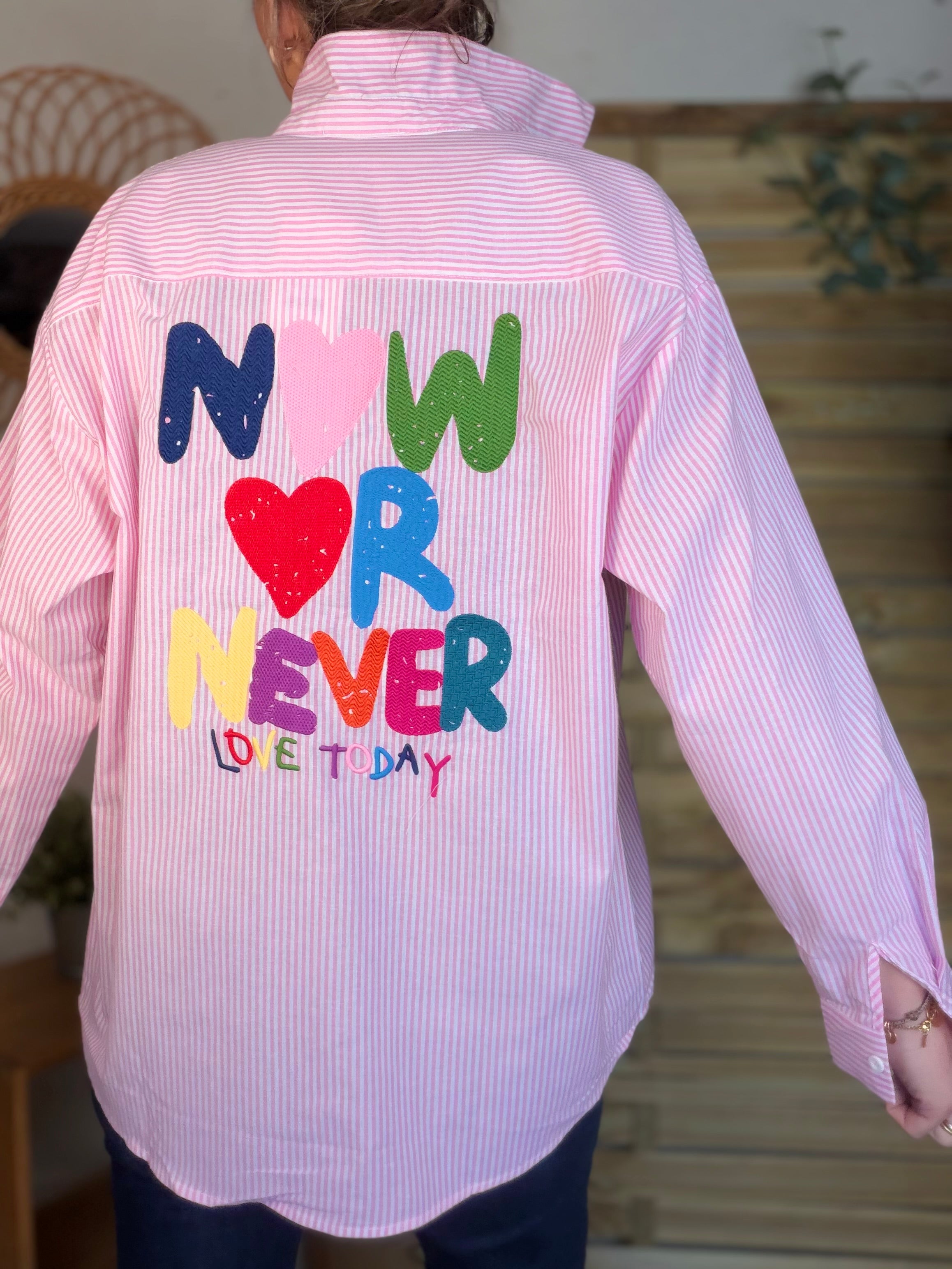 Chemise rayée brodée TINA Rose