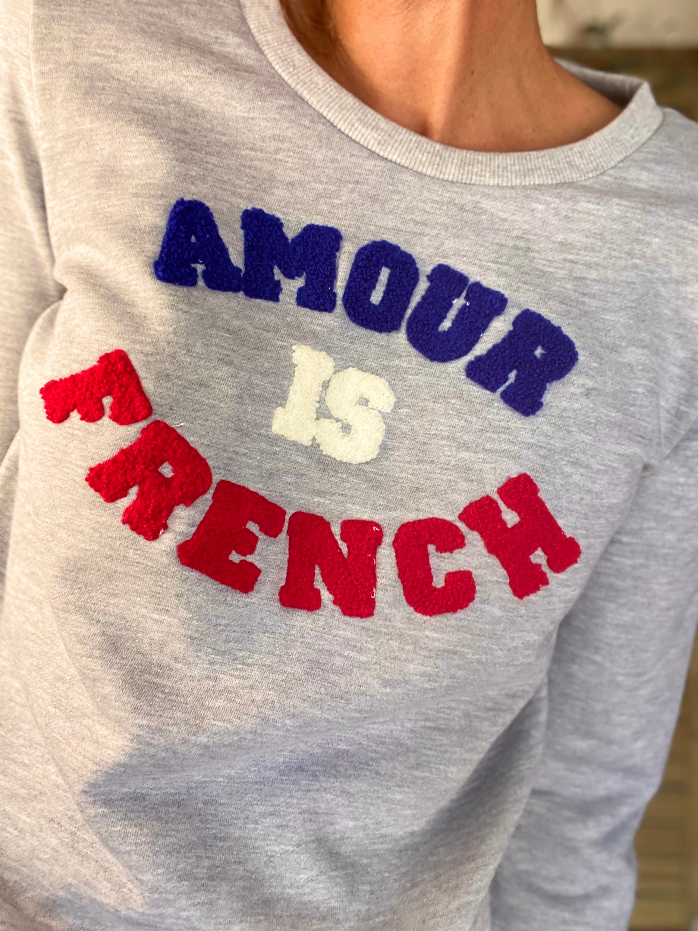 Sweat AMOUR IS FRENCH - OPHELIA - Gris / Tricolore 🇫🇷