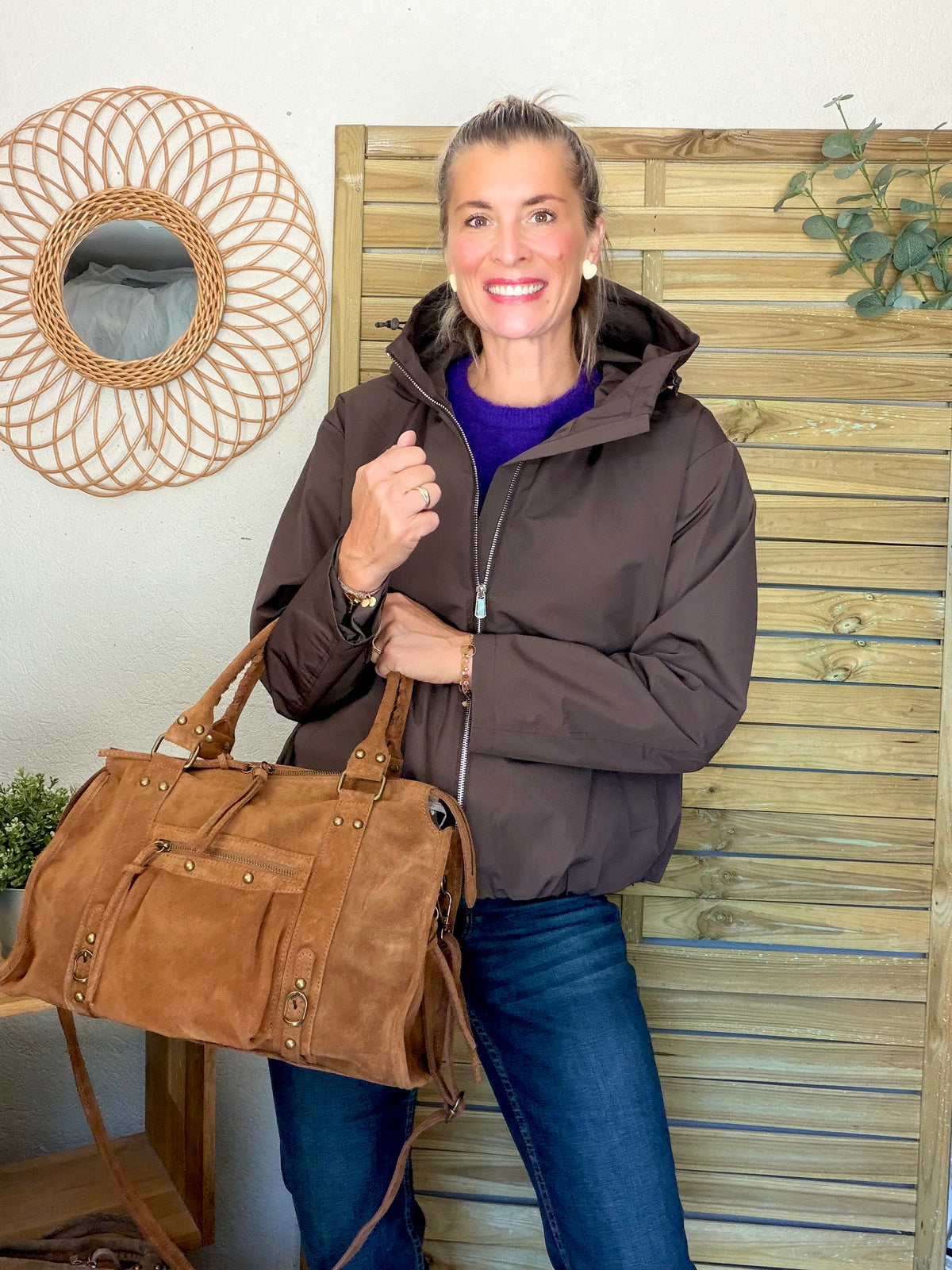 Sac cabas XL en cuir daim • HUNTER Camel