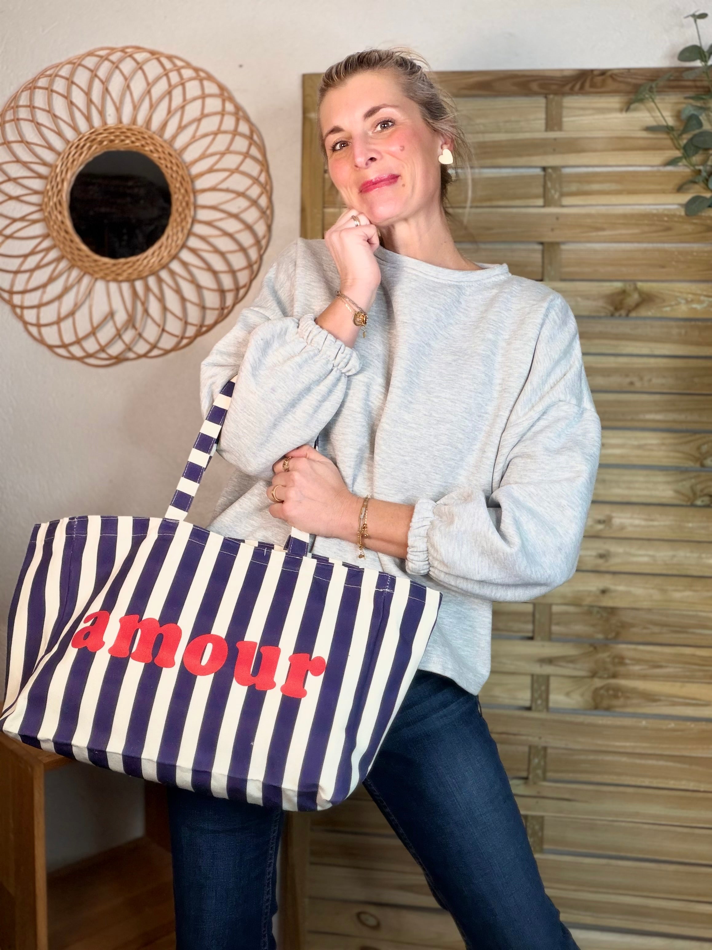 Grand cabas Tote bag rayé amour BELLY