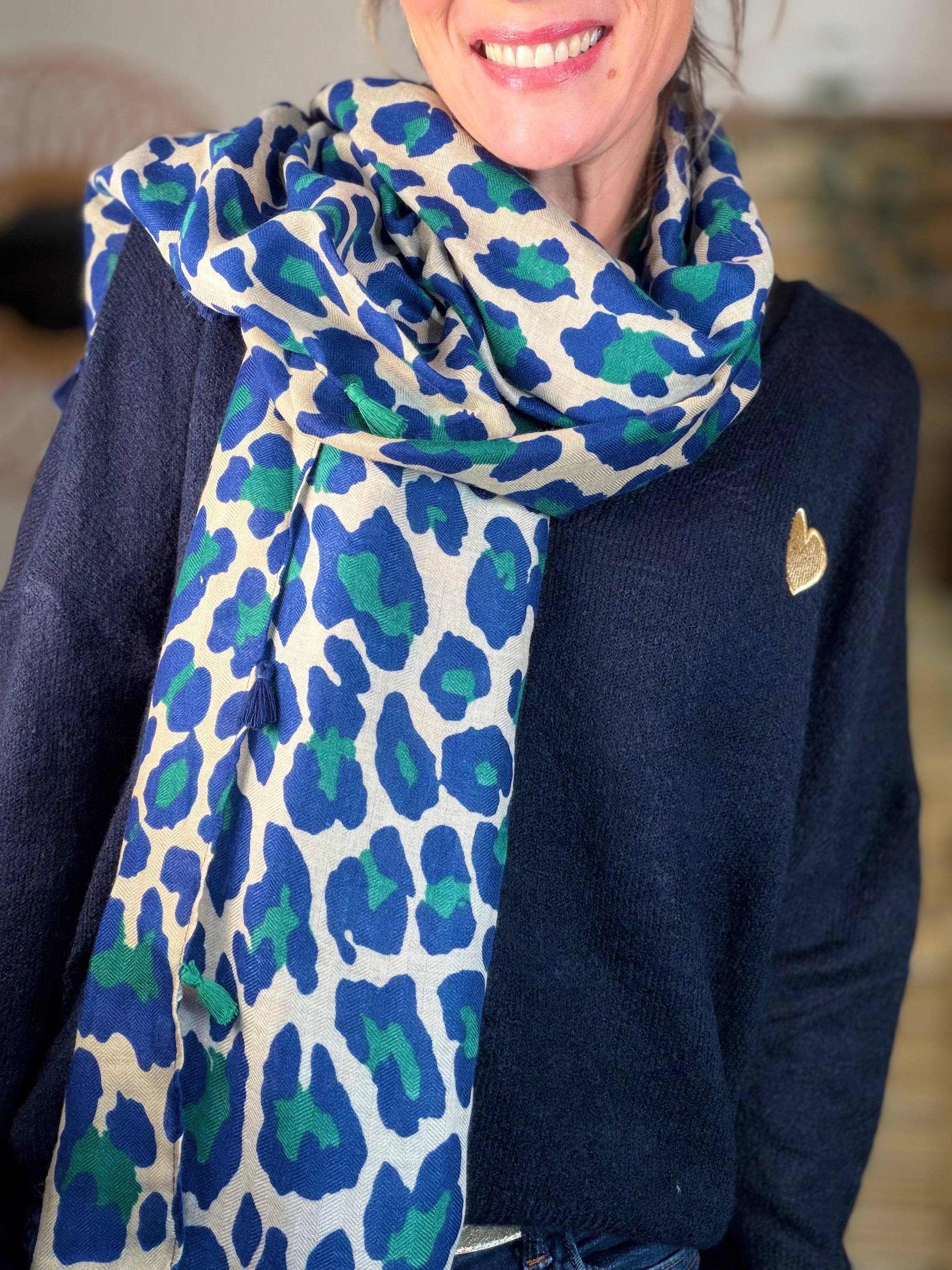 Foulard Léo CLEM - Bleu roi / vert 🐆