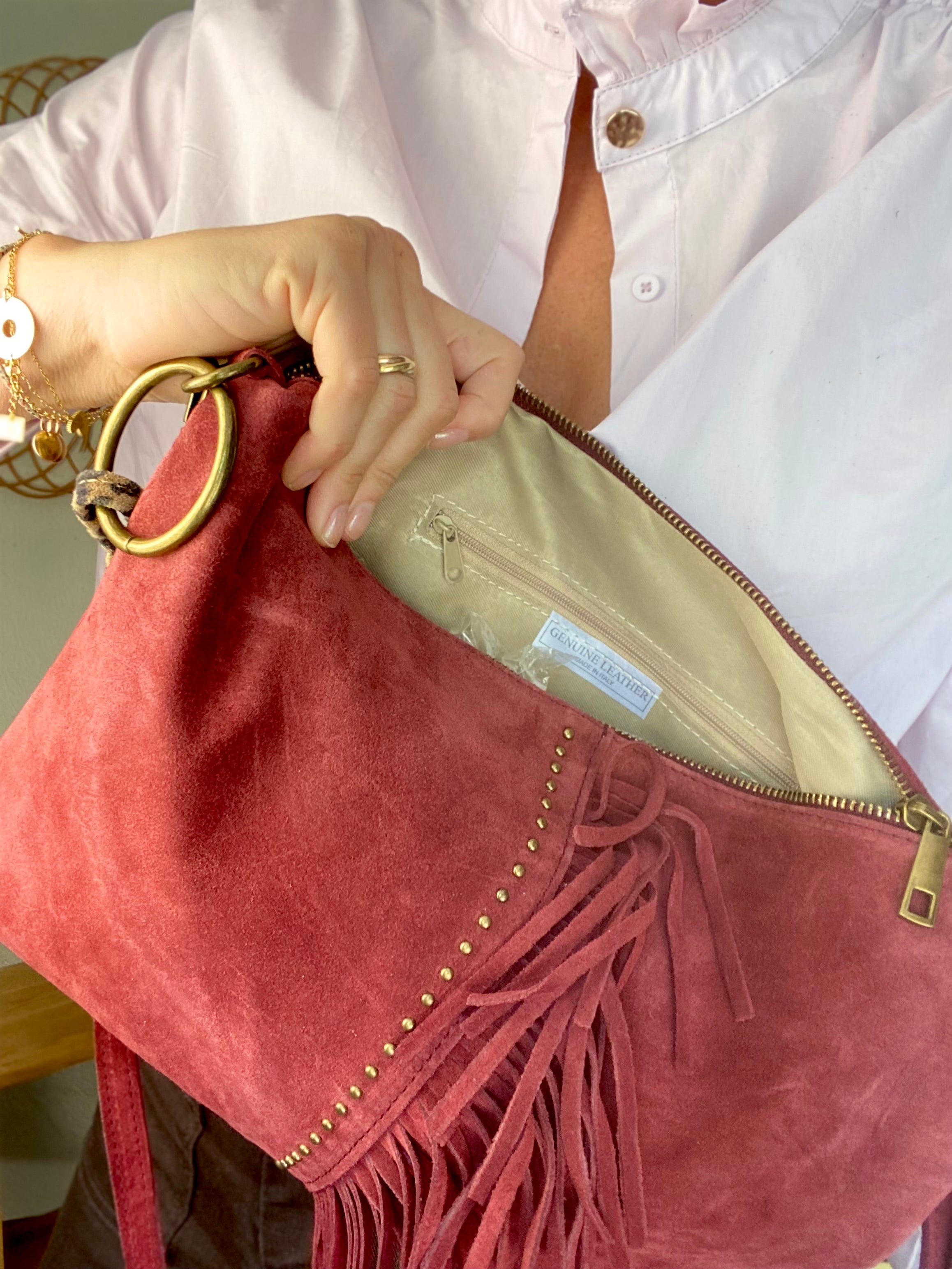 ⚡️PÉPITES FRIDAY - Sac en cuir daim 2 bandoulières (Léo et bordeaux) - Bordeaux - BROOKLYN