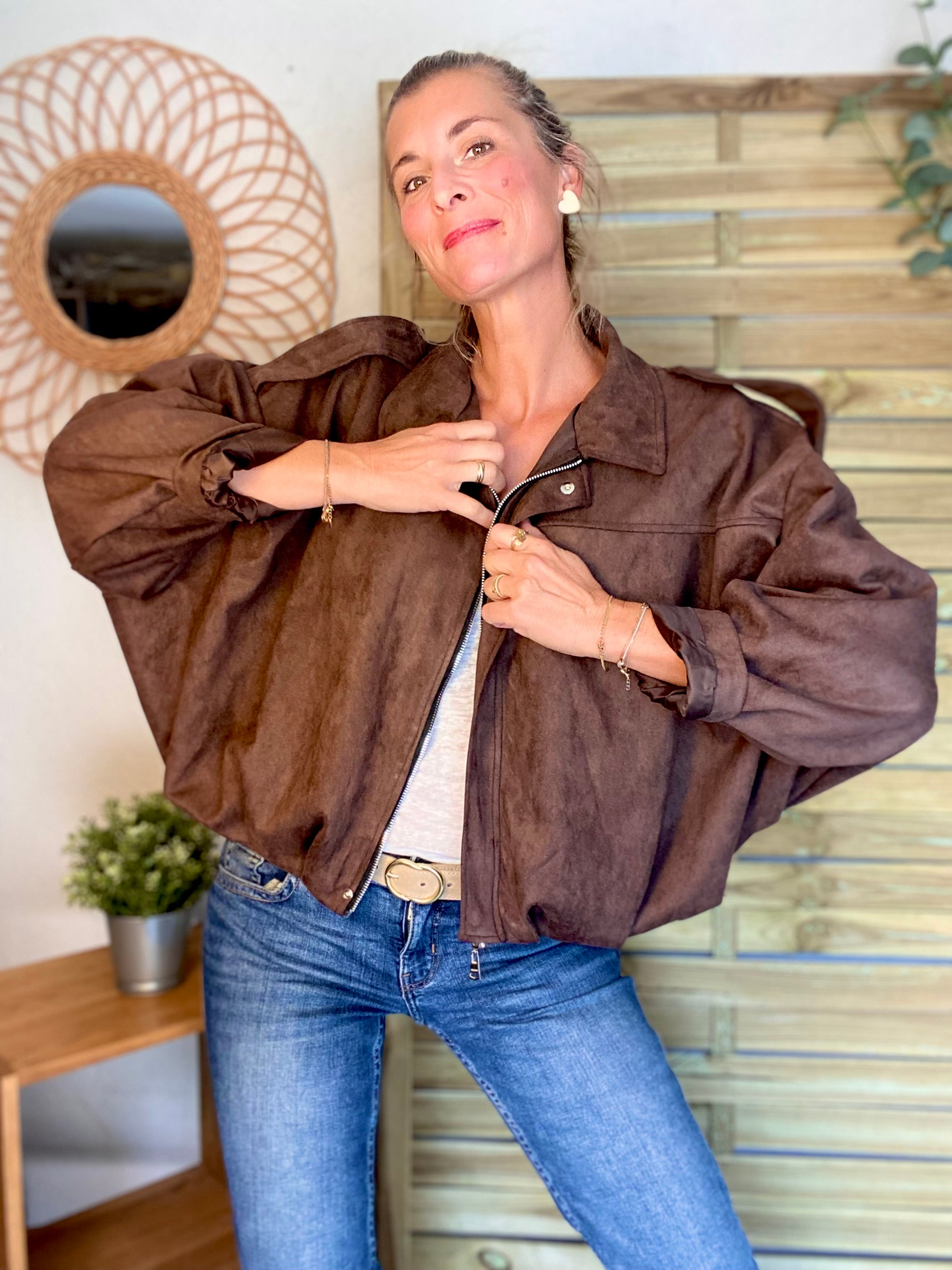 Veste oversize en suédine ISAAC - Chocolat