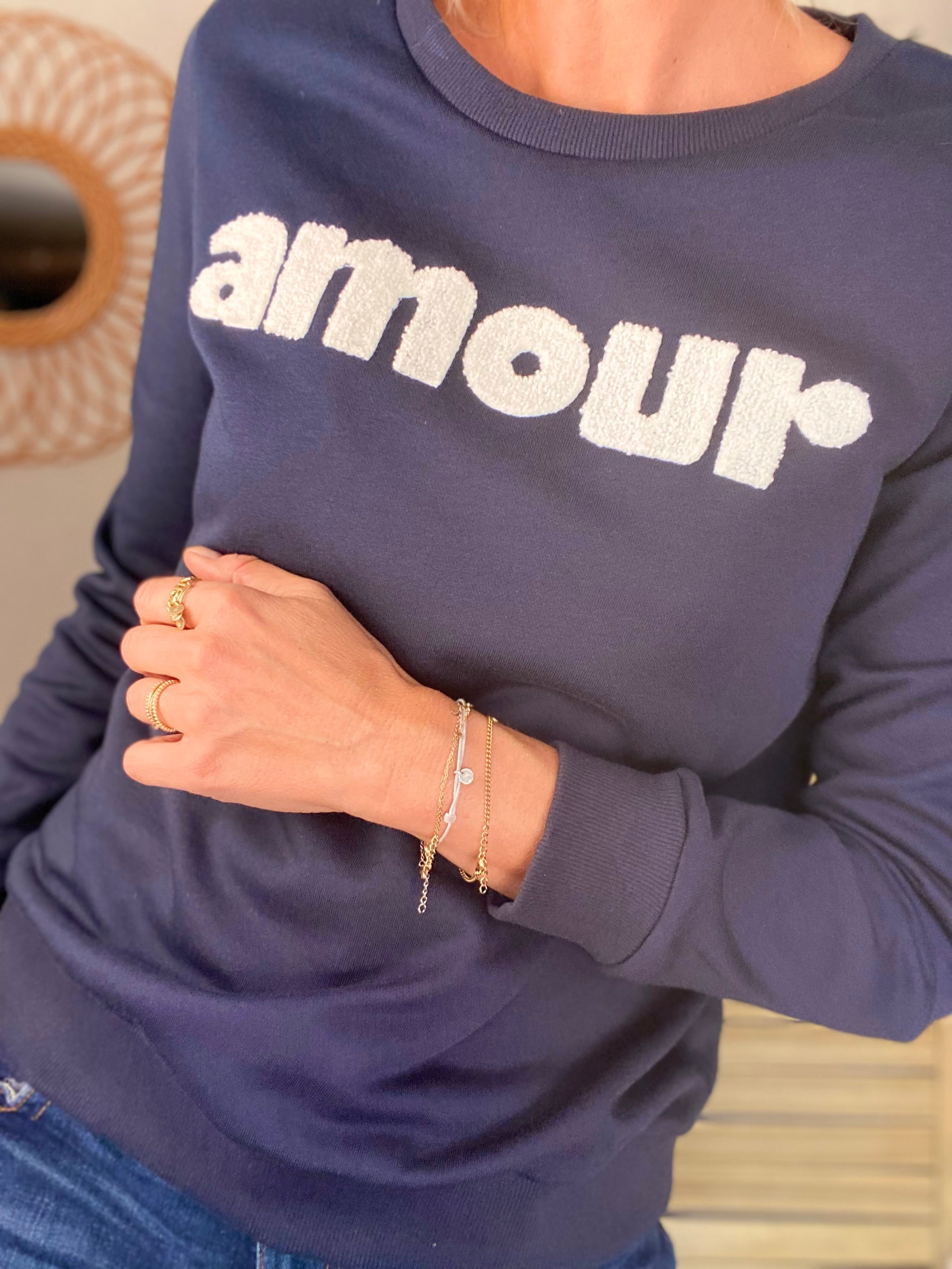 Sweat amour DORIA - Bleu marine / Blanc