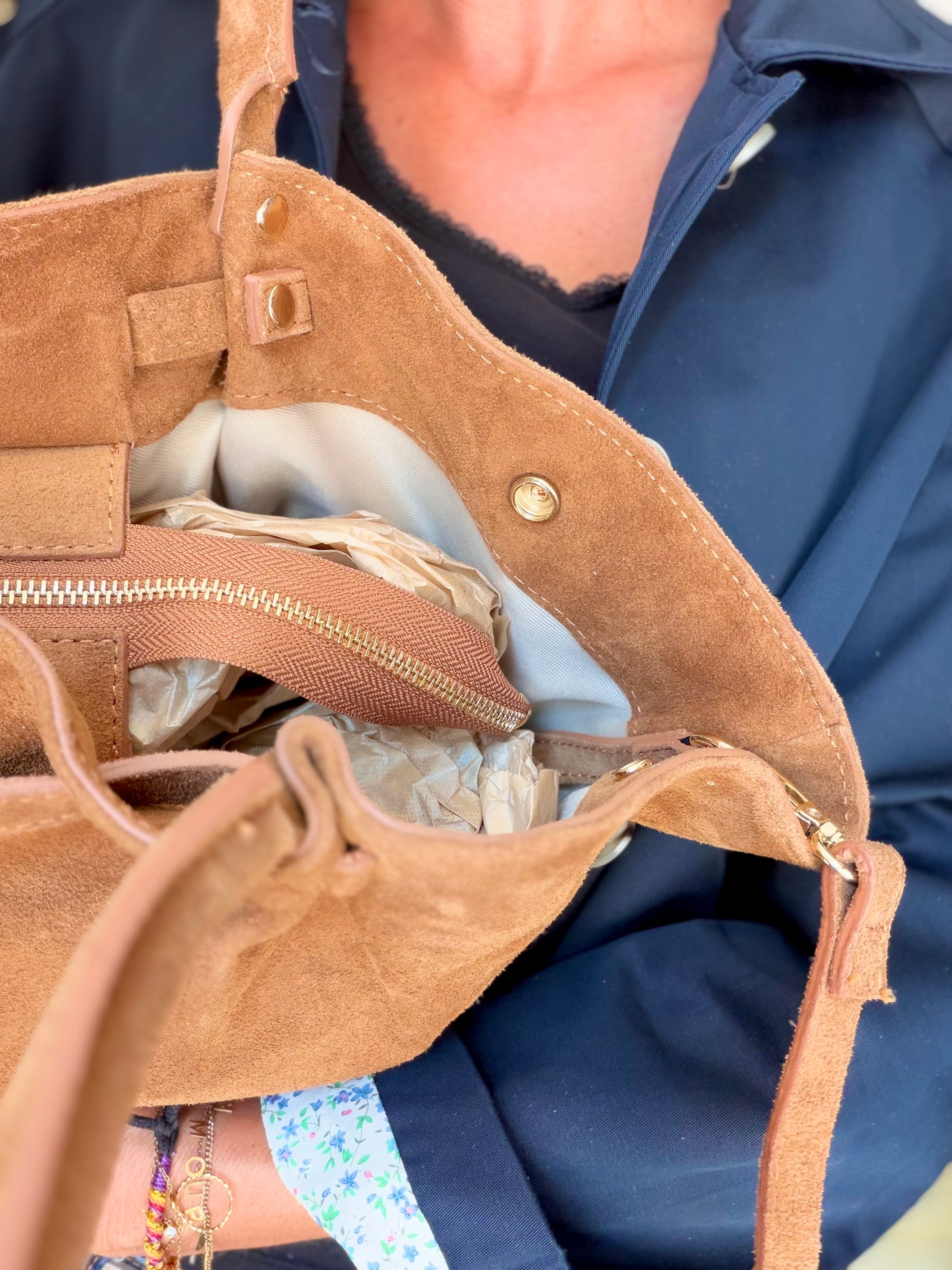 Sac cabas en cuir daim HANA - Camel