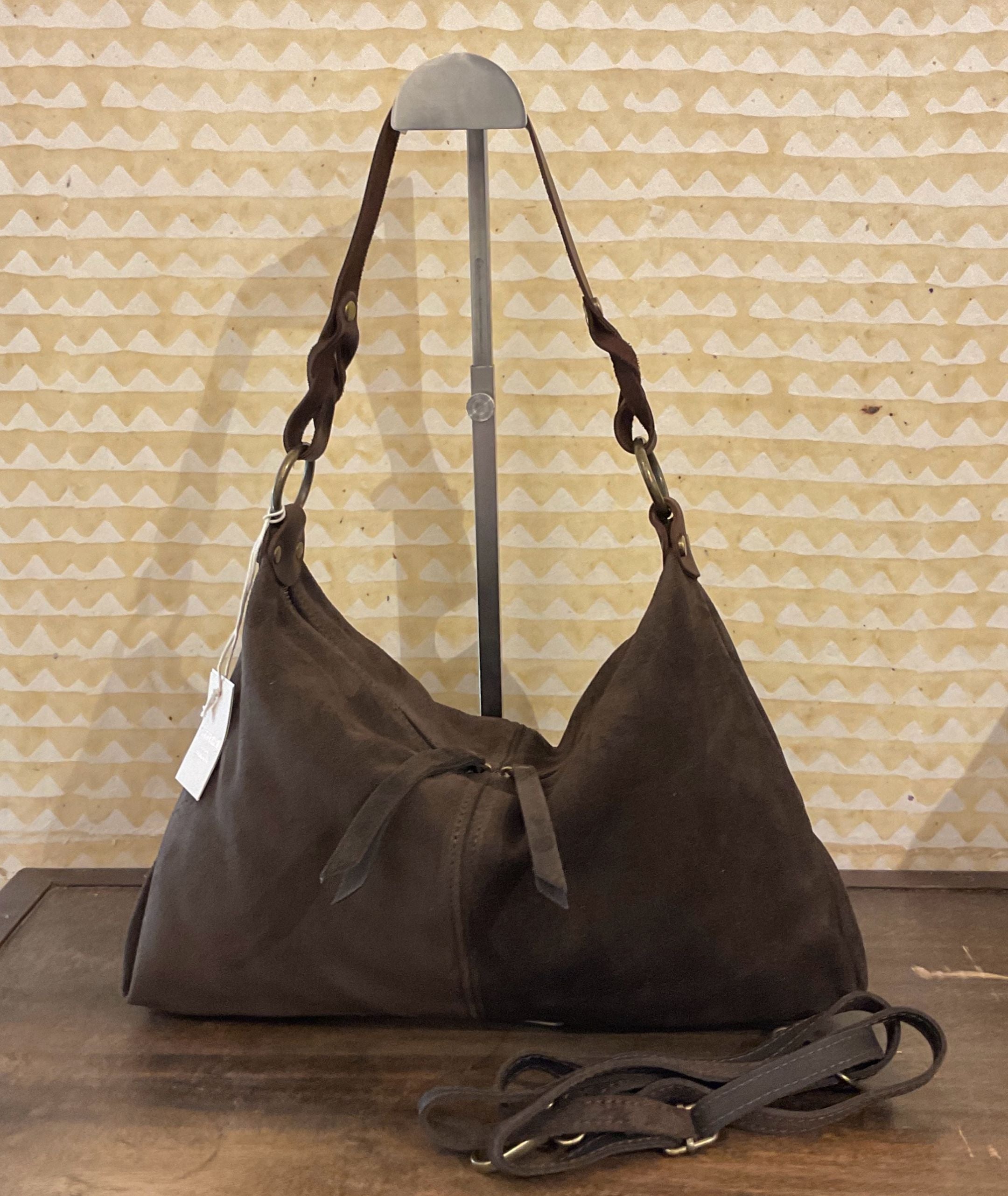 Sac hobo en cuir daim souple, double bandoulière ANDREW Chocolat