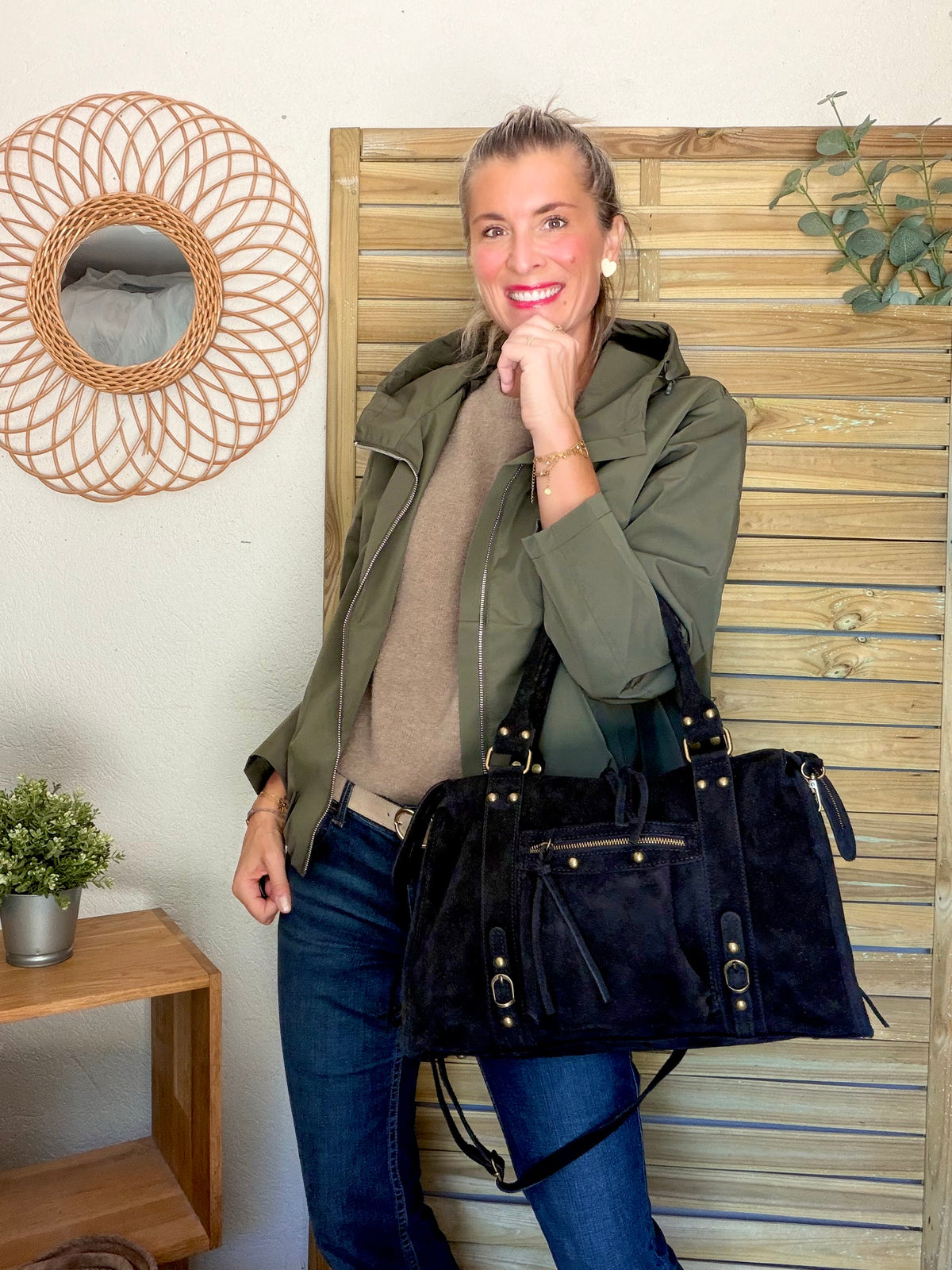 Sac cabas XL en cuir daim • HUNTER Noir