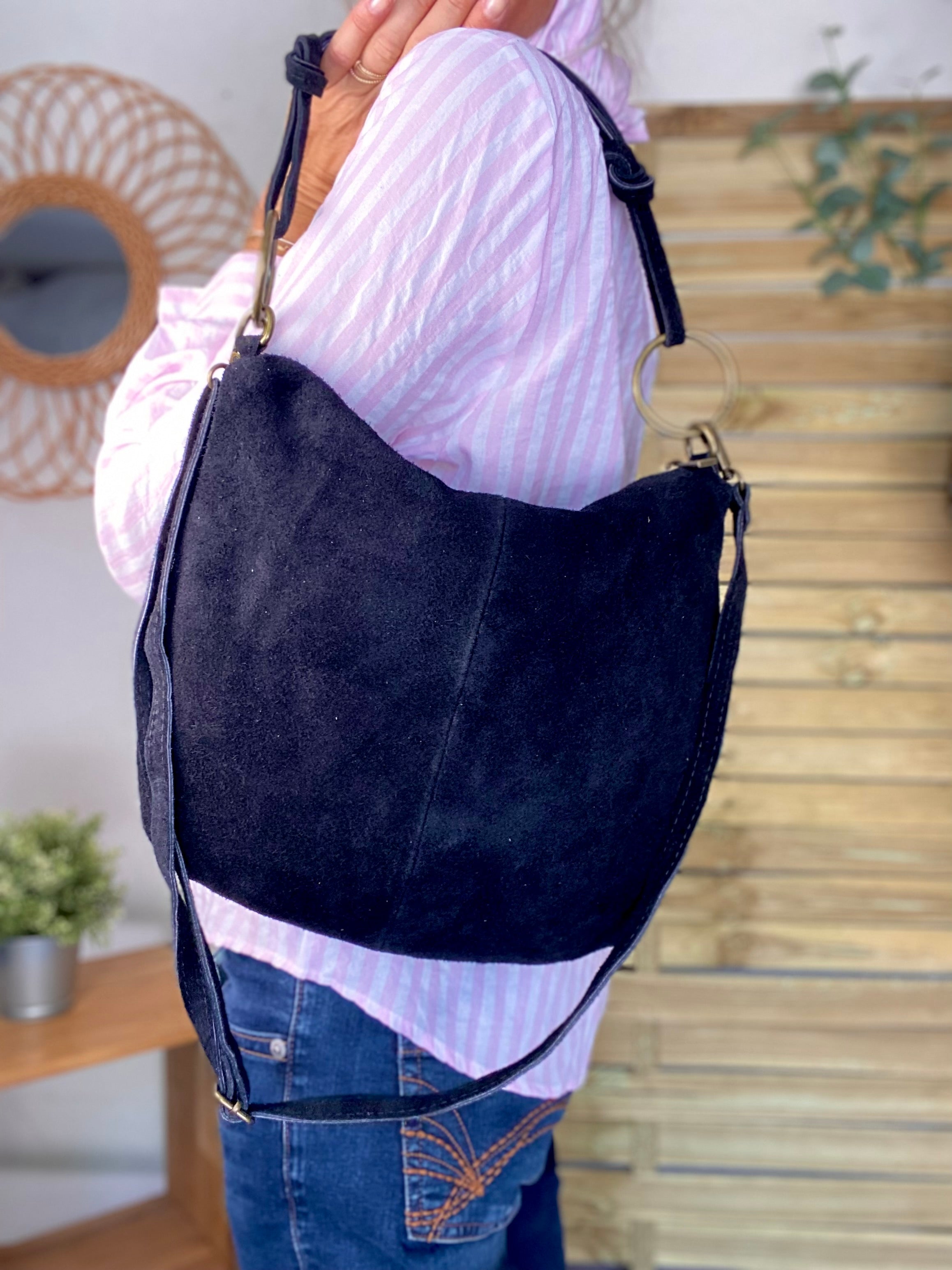Sac en cuir daim SCOTT - Noir