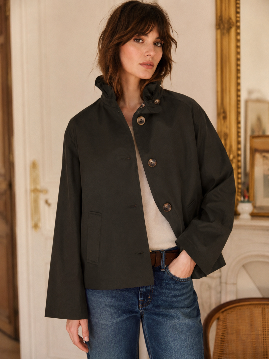 Veste Trench col victorien doublure carreaux - VICTORIA Kaki foncé