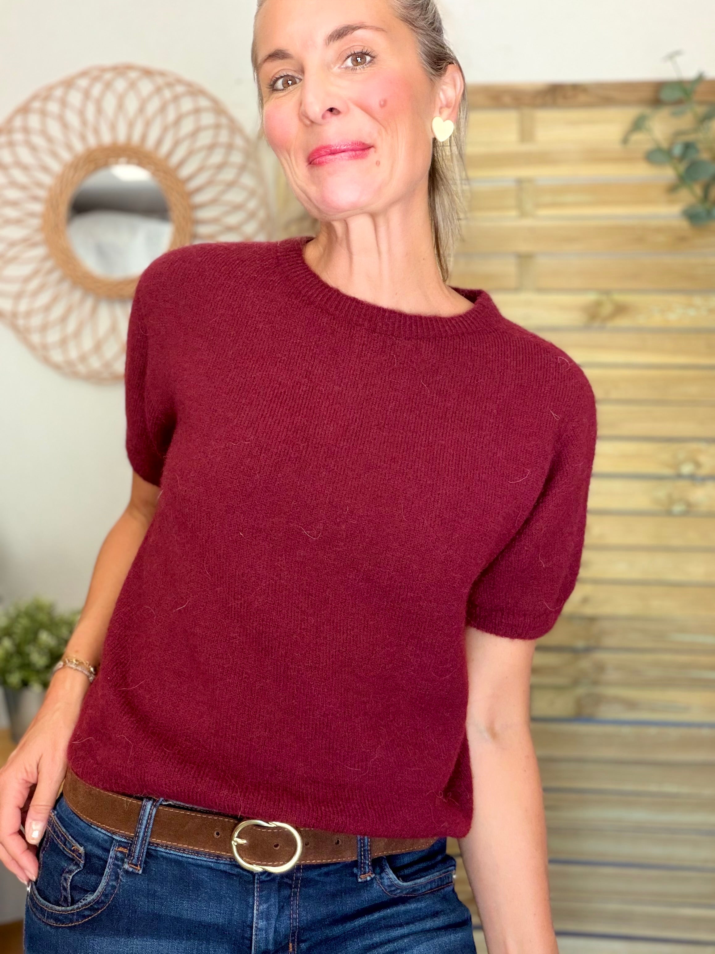 Pull laine et alpaga PEGGY - Bordeaux