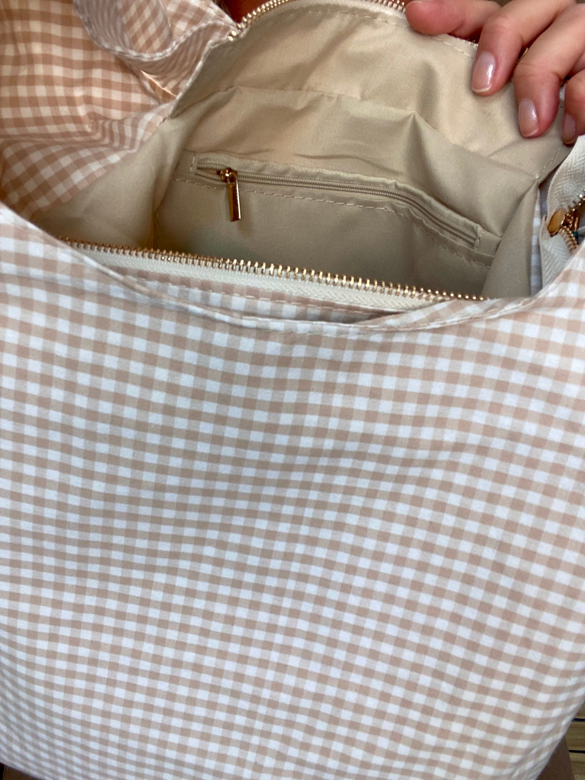 Sac cabas imprimé MEGAN - Vichy beige