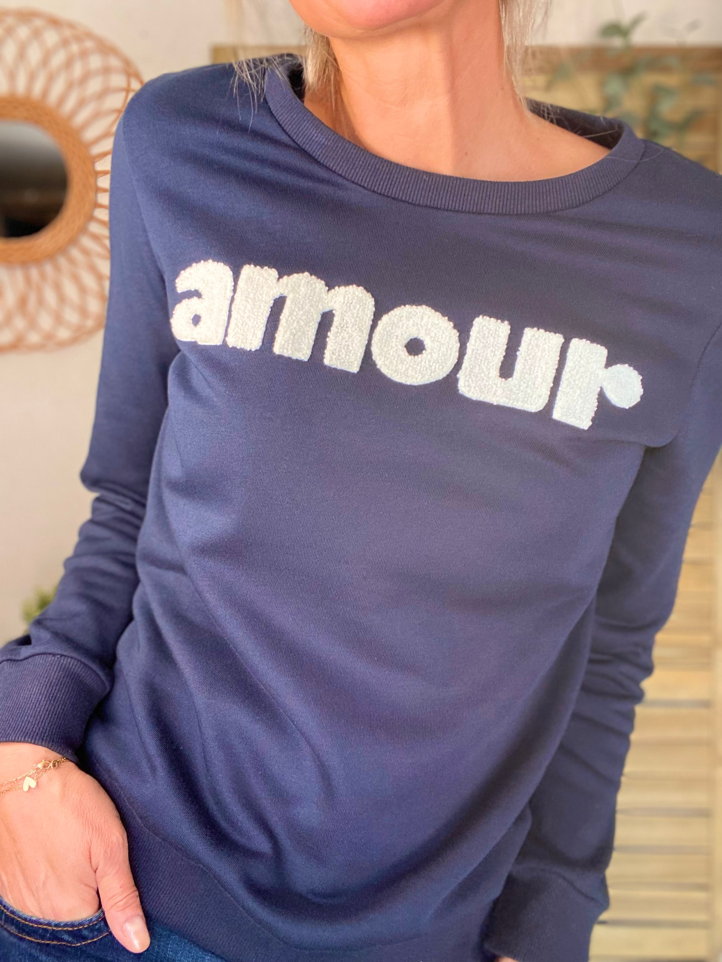 Sweat amour DORIA - Bleu marine / Blanc