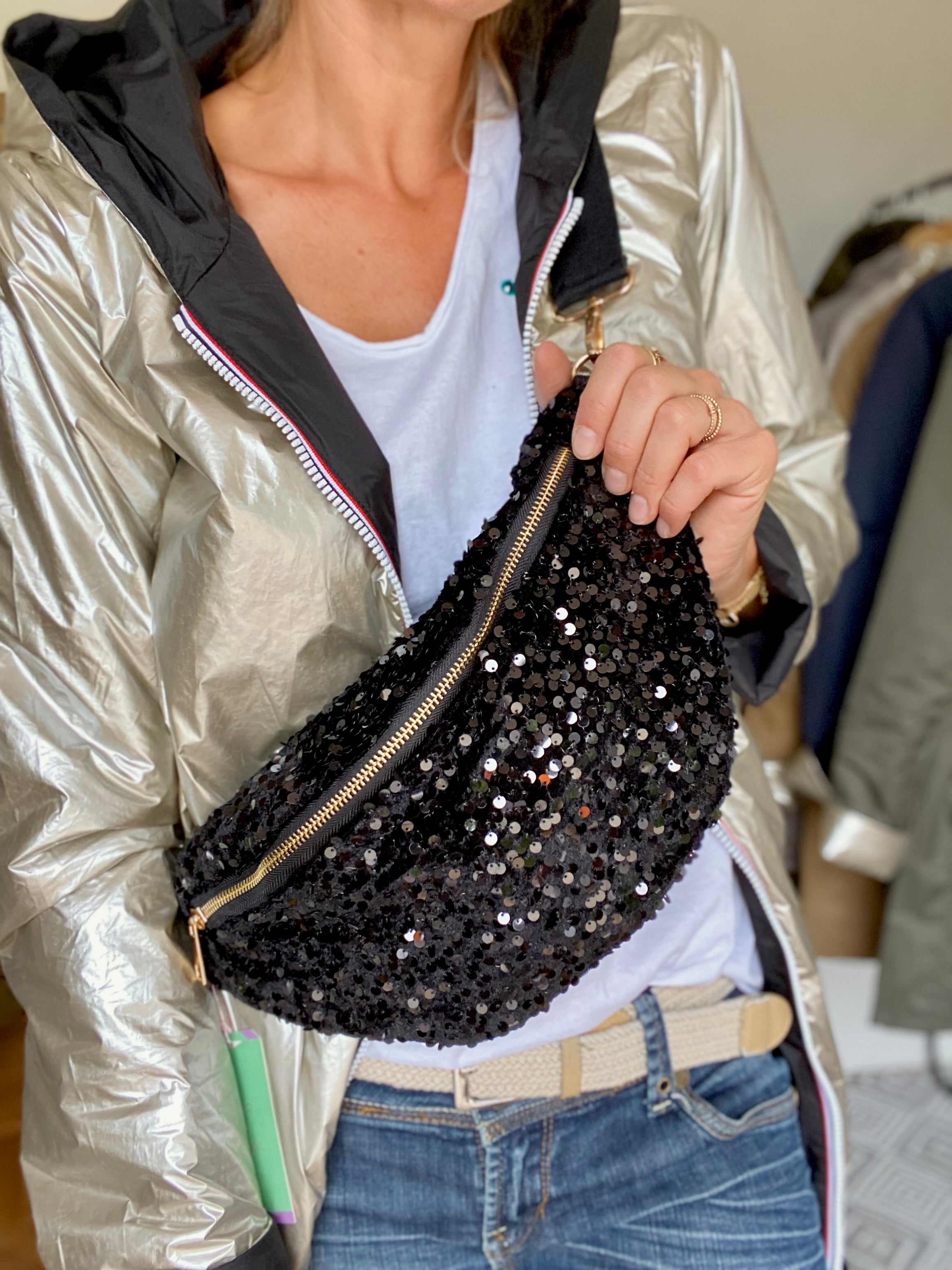 Sac banane L velours à sequins Ciao Boum- TAYLOR - Noir