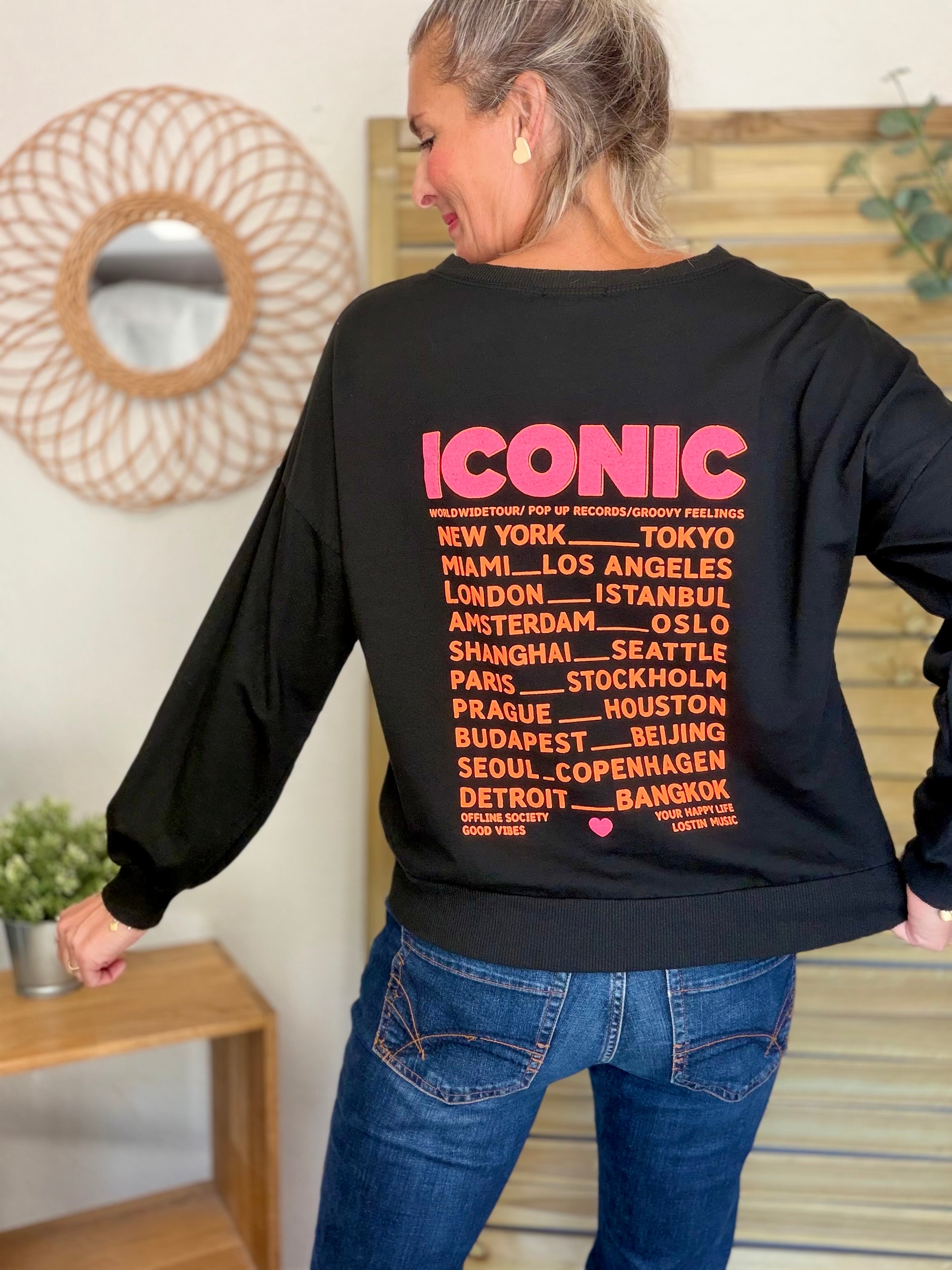 Sweat ICONIC léger 100% coton FAUSTINE Noir (taille 36 à 46)