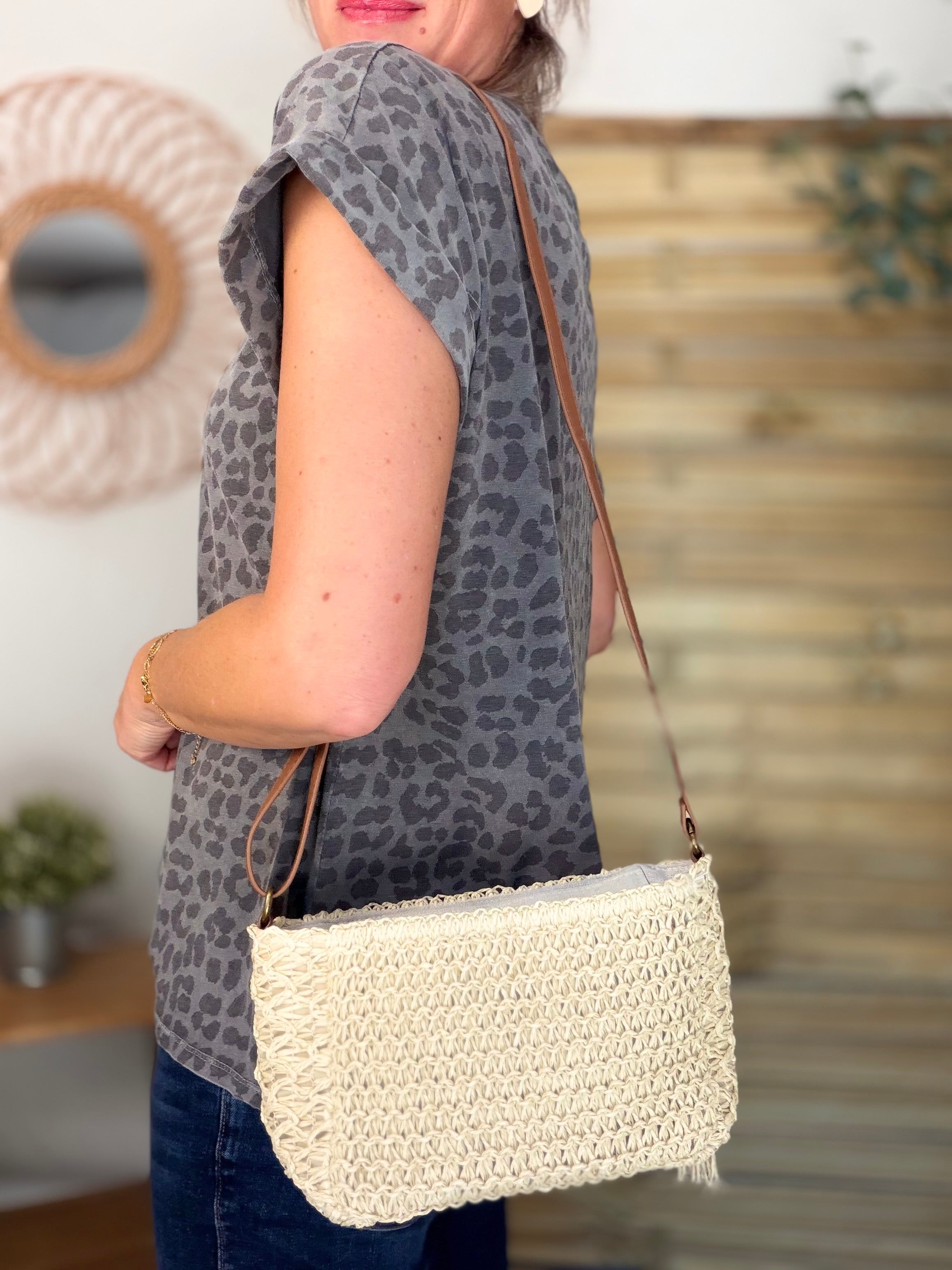 Sac pochette en raphia CORA Beige
