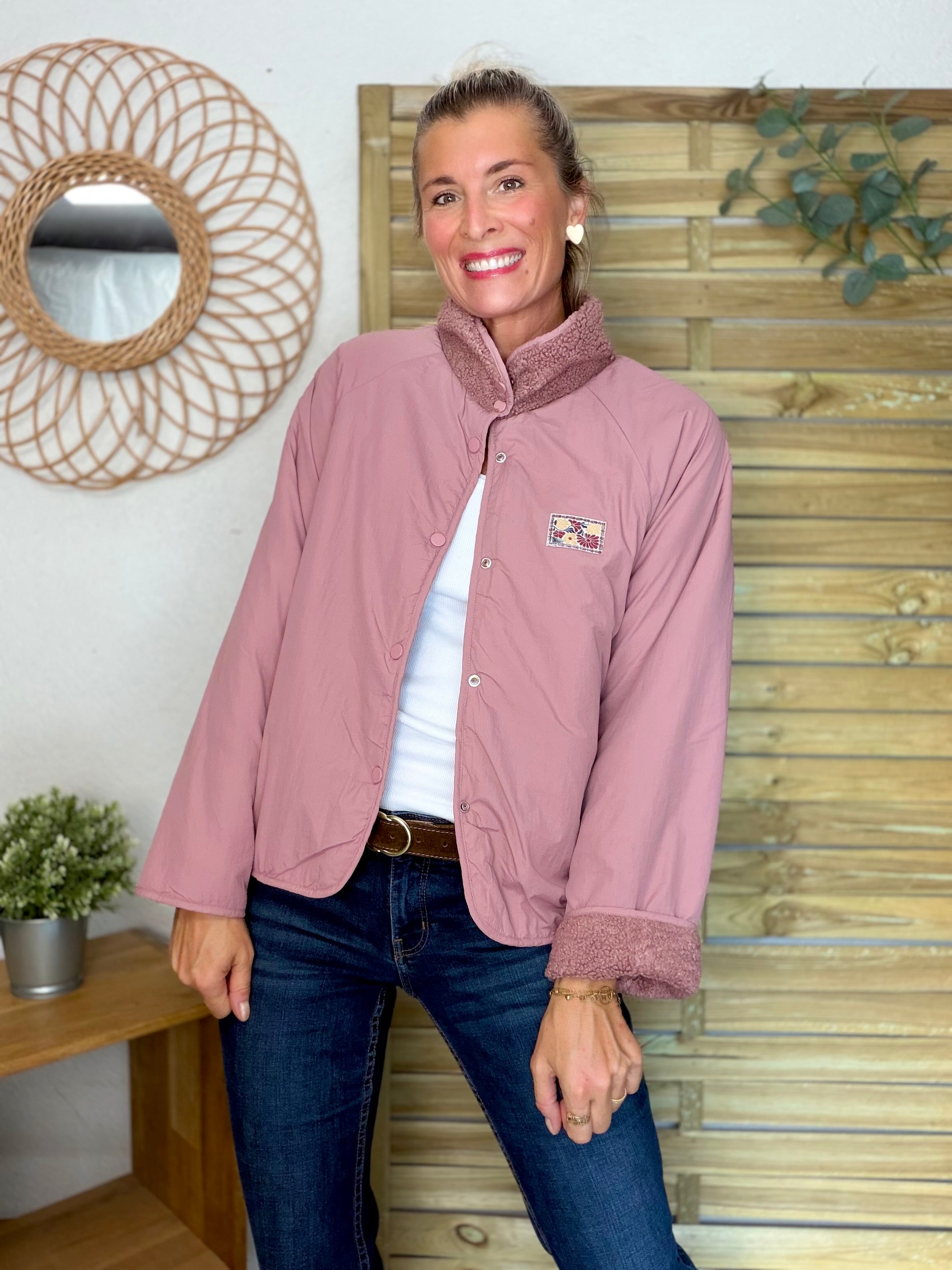Veste matelassée réversible Sherpa AMÉLIE Vieux rose