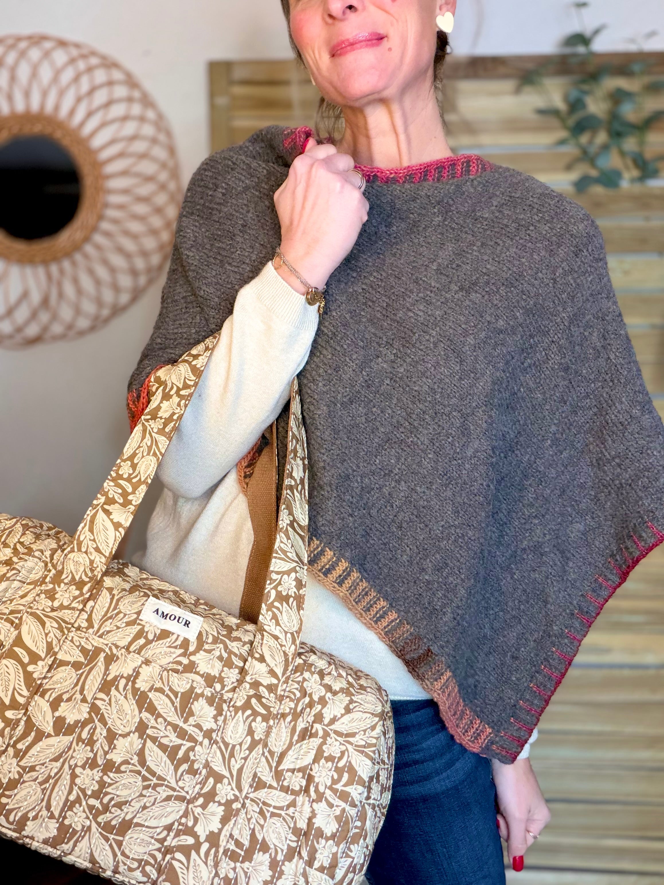 Sac polochon imprimé TARA - Fleuri Camel