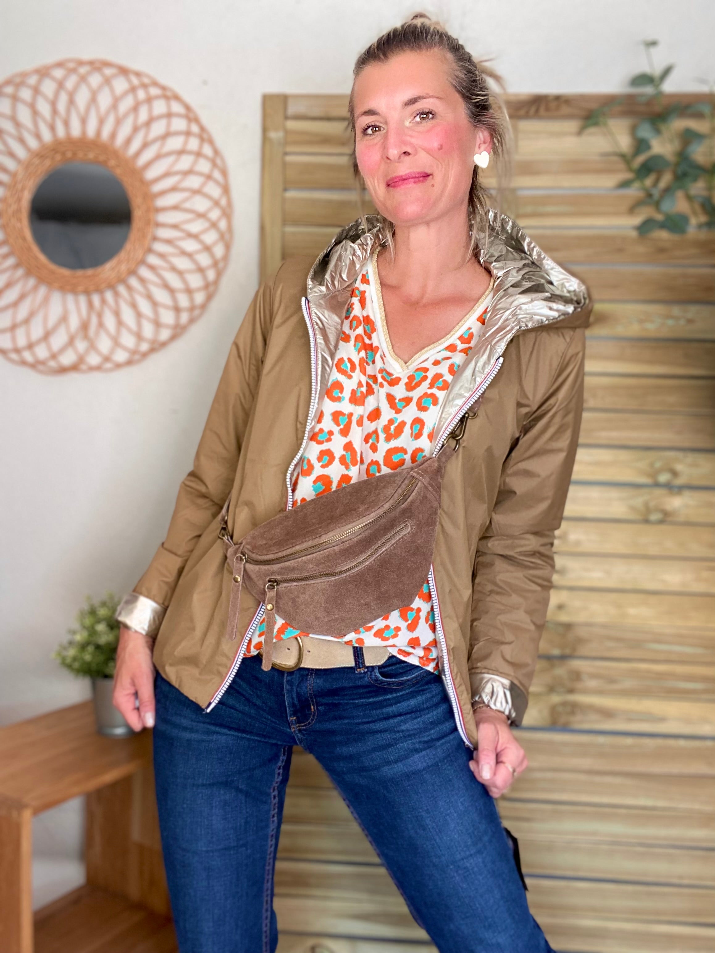 Top imprimé Léo col V avec lurex MISHA - Orange