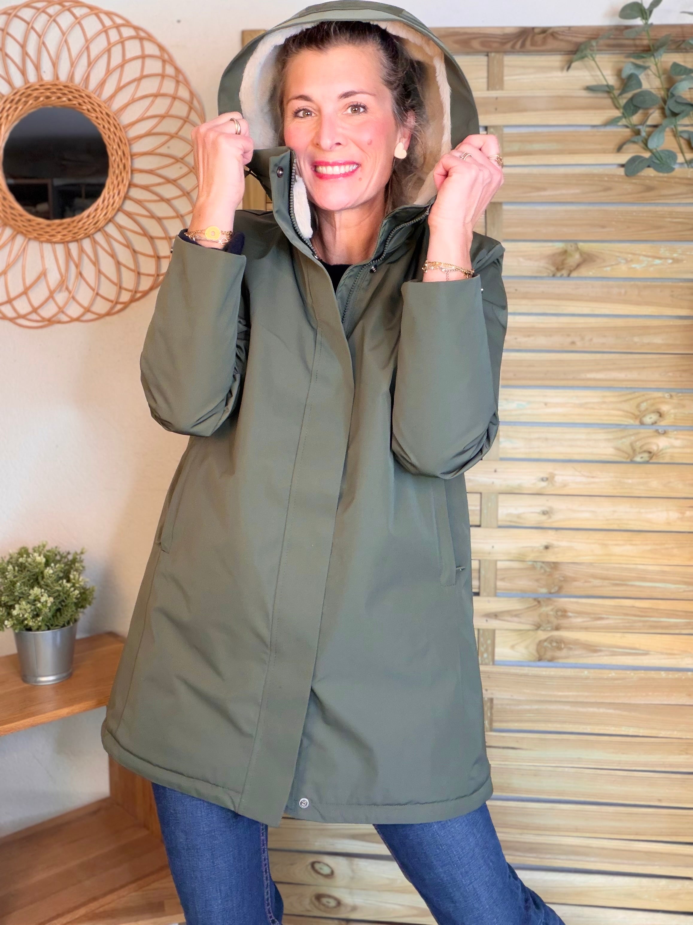 Parka fourrée imperméable AMBRE - Kaki / Beige - LAURA JO